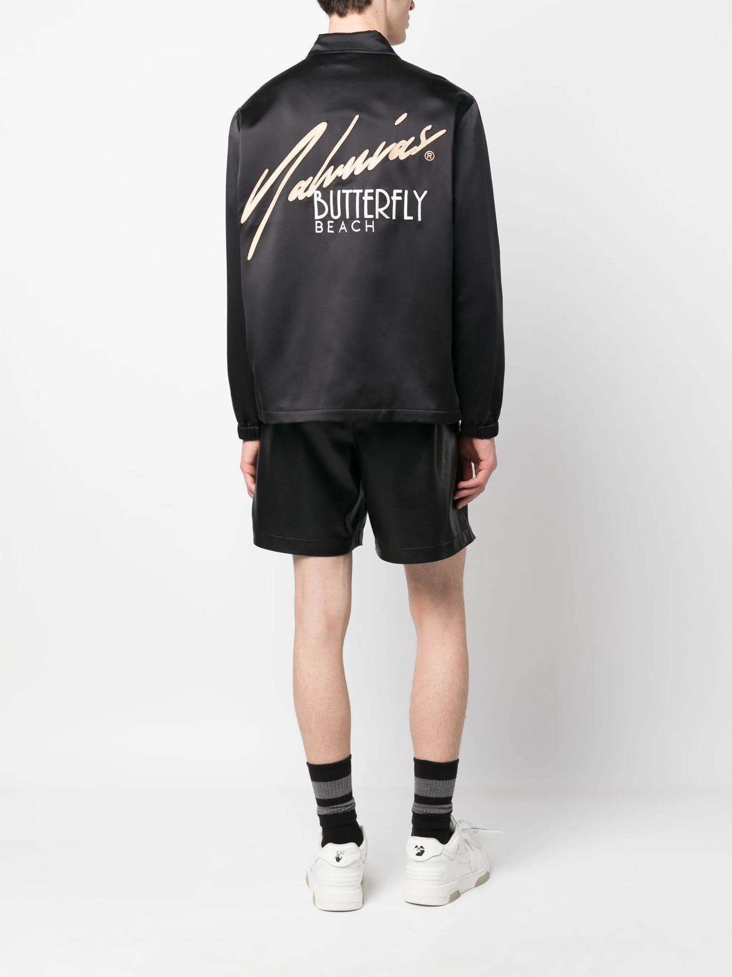 embroidered-logo silk overshirt