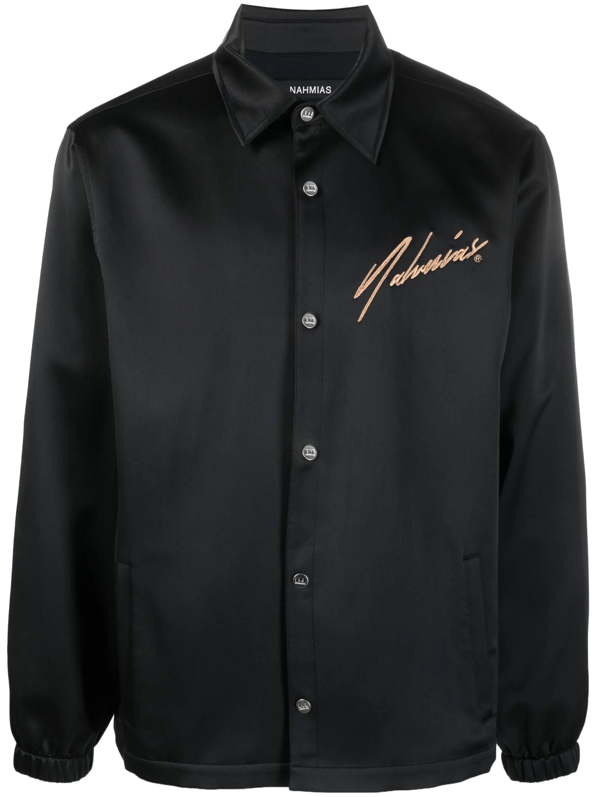 embroidered-logo silk overshirt