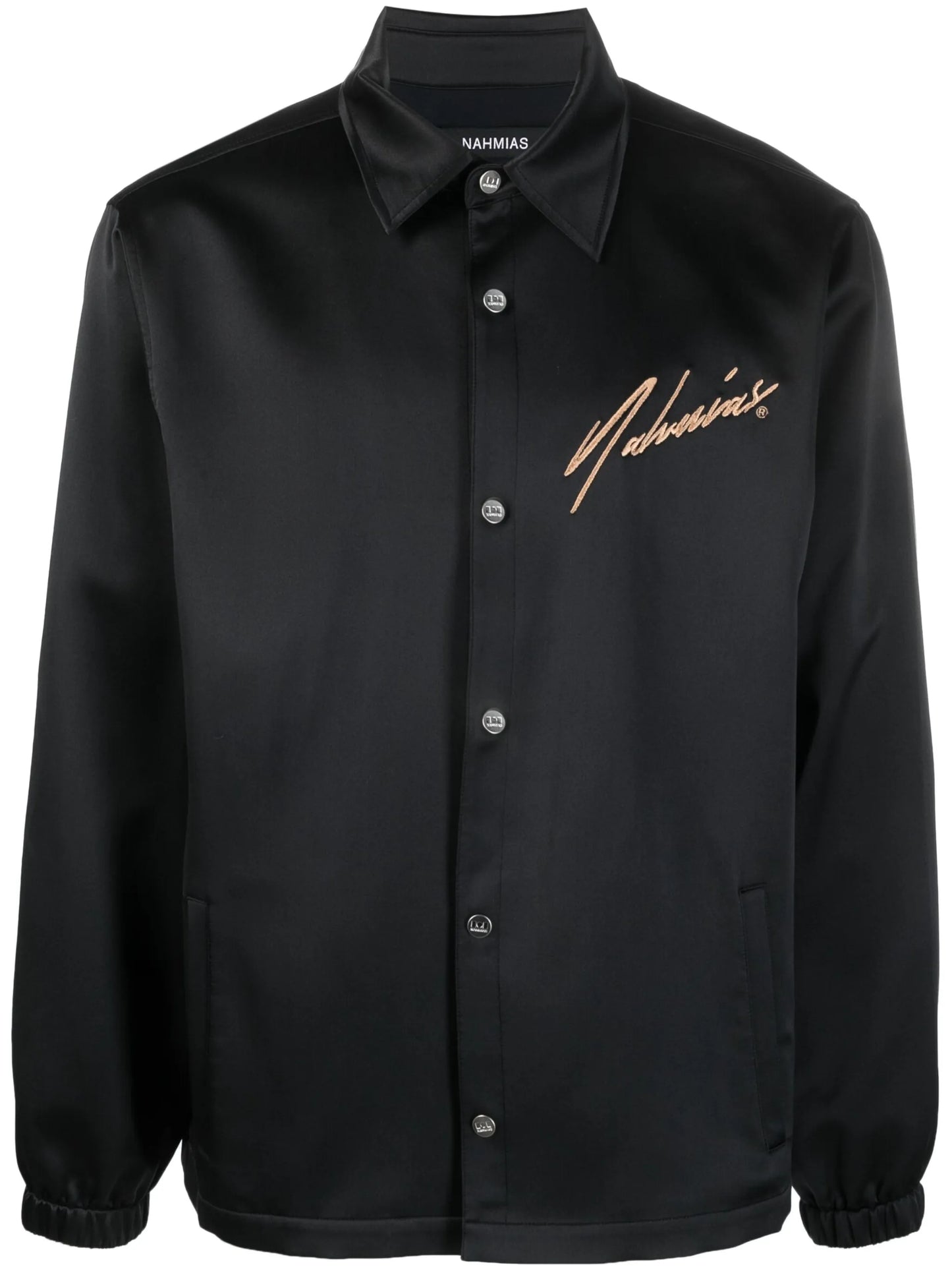 embroidered-logo silk overshirt