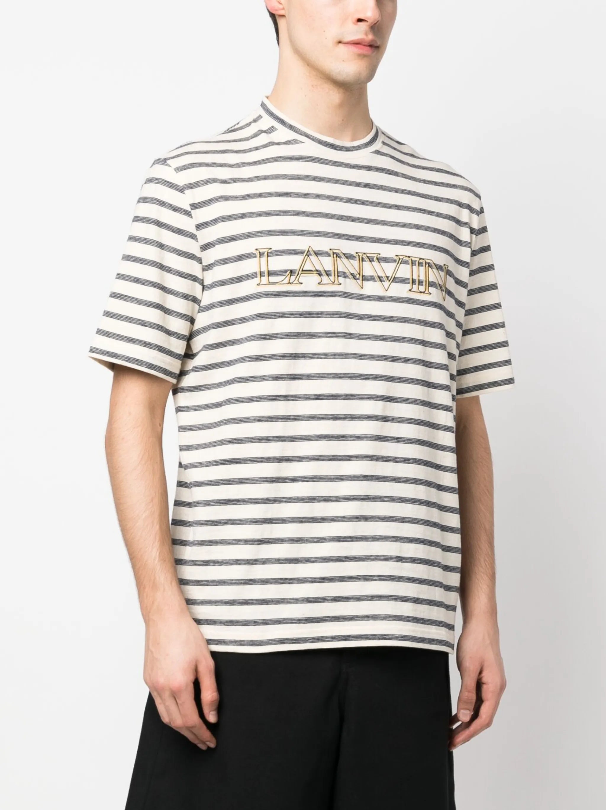logo-embroidered striped T-shirt