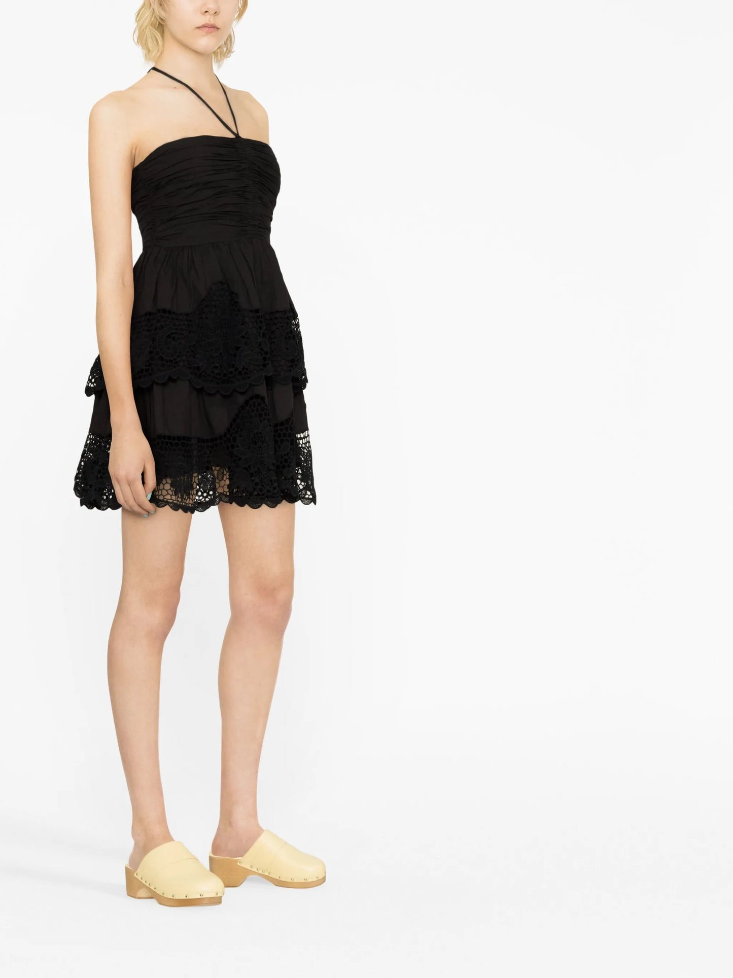 Savannah crochet-trim halterneck dress