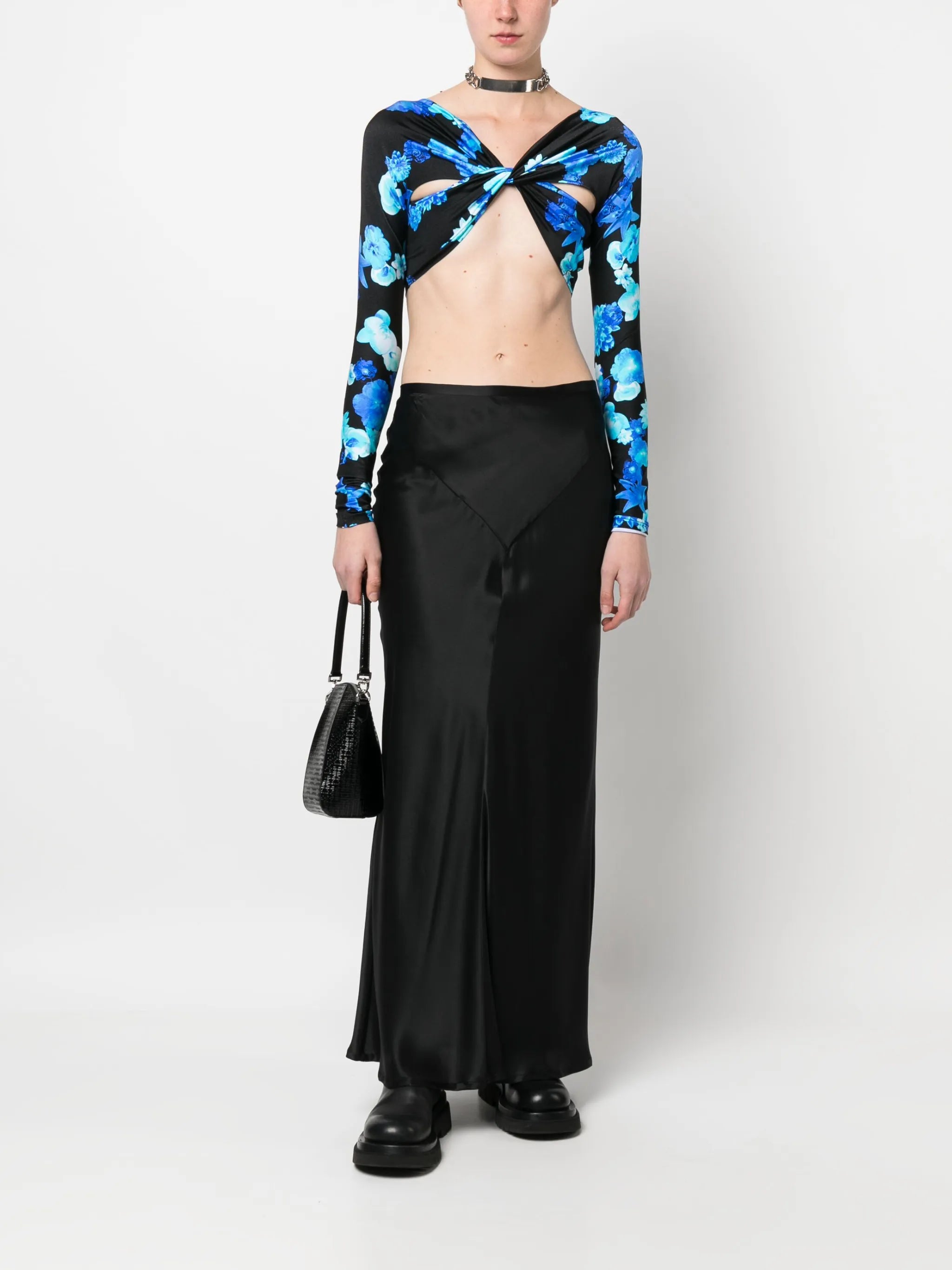 floral-print cropped top