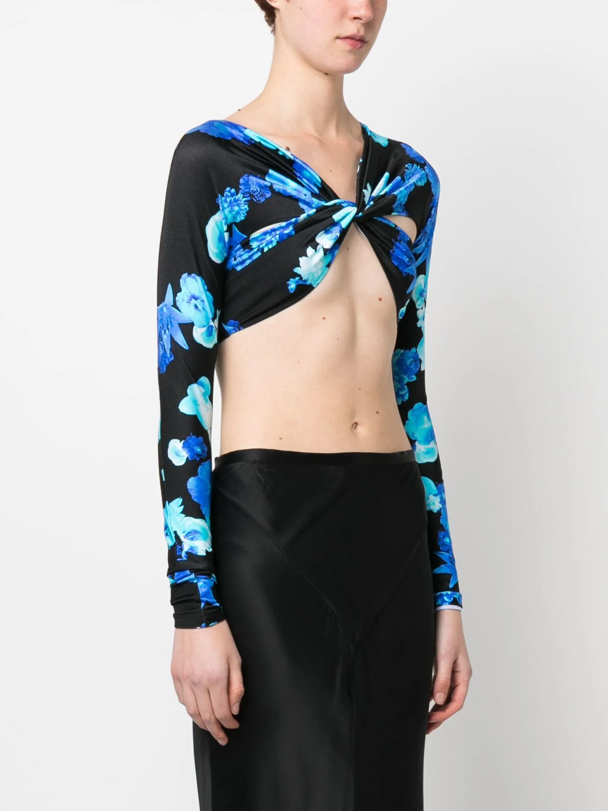 floral-print cropped top