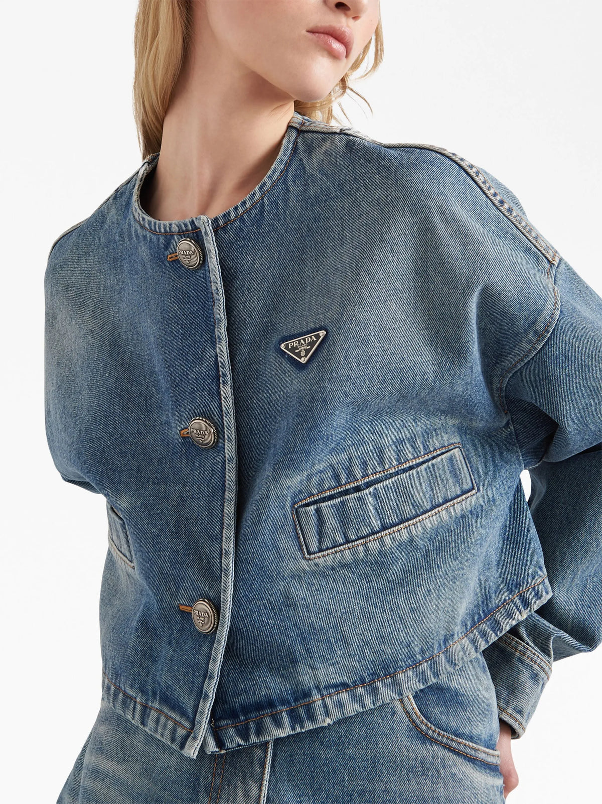 triangle-logo denim blouson jacket