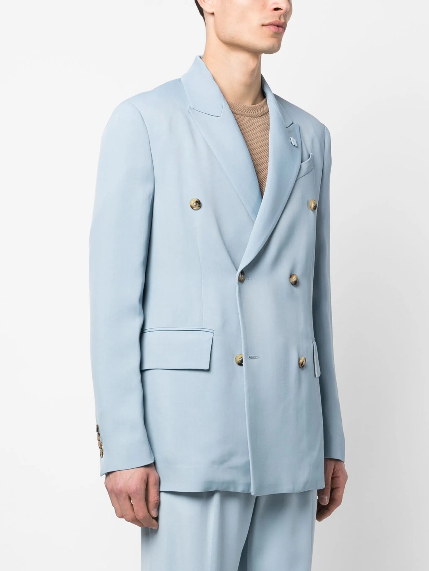 double-breasted button-fastening jacket