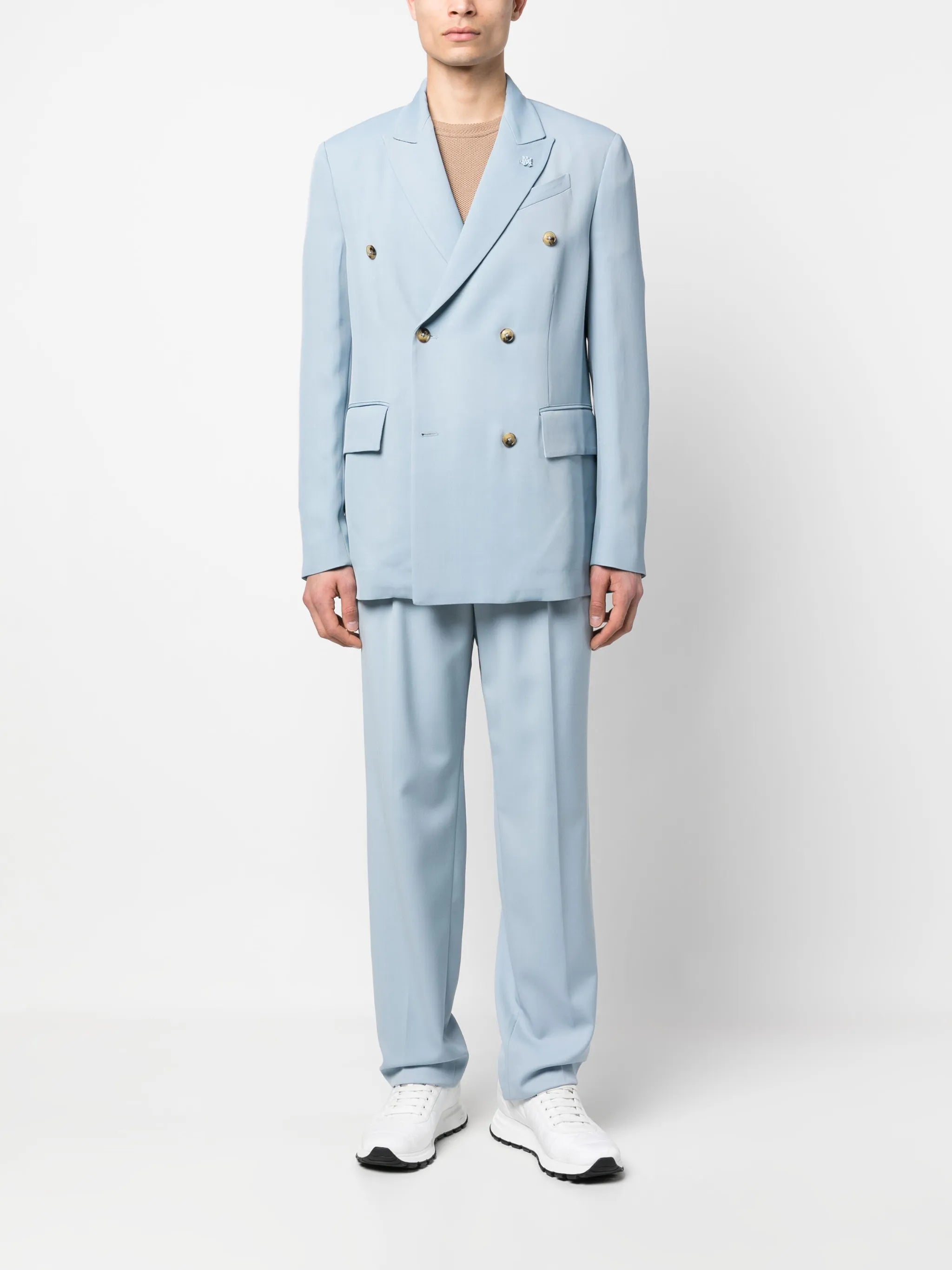 double-breasted button-fastening jacket