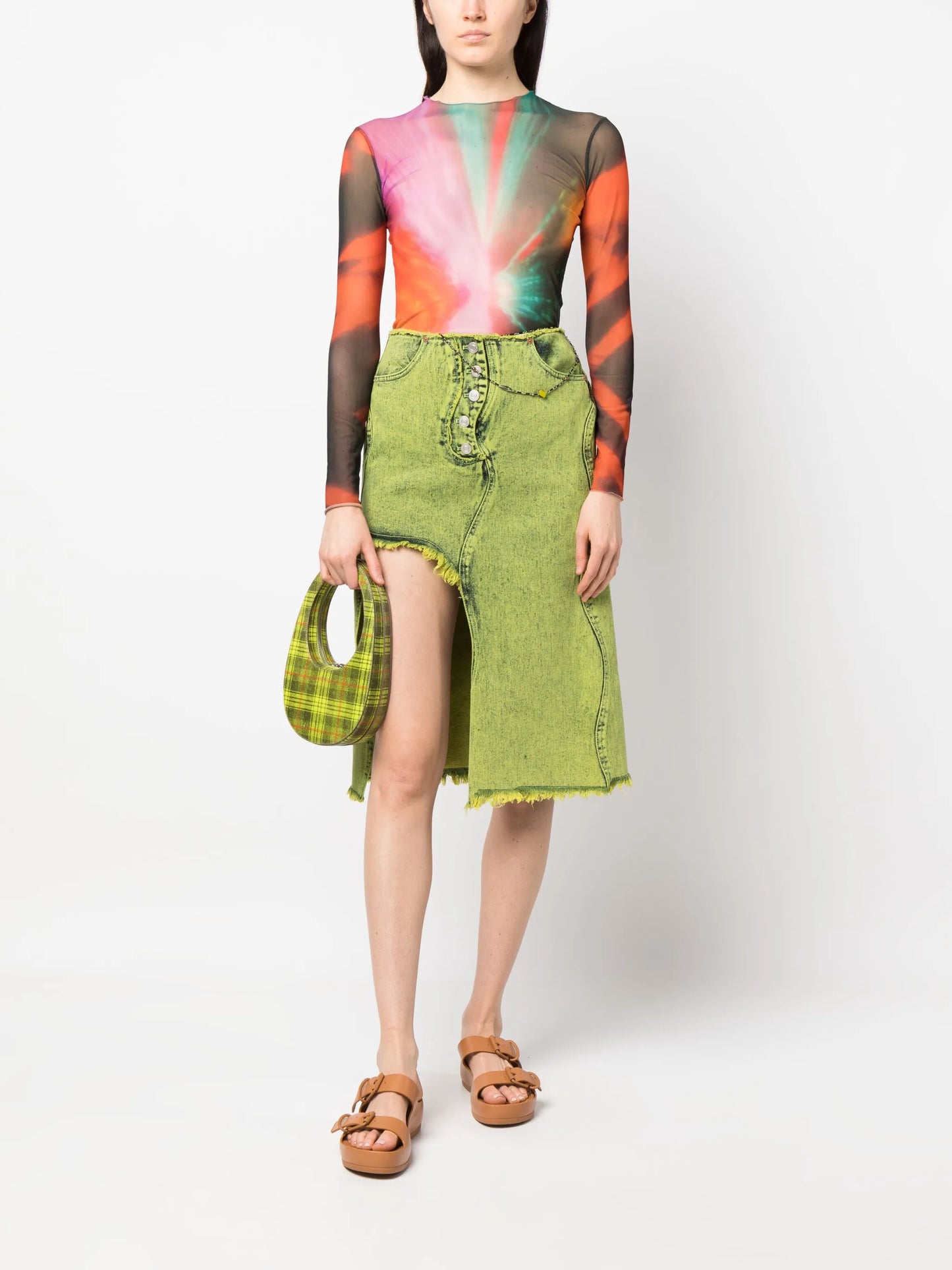 asymmetric cut-out denim skirt