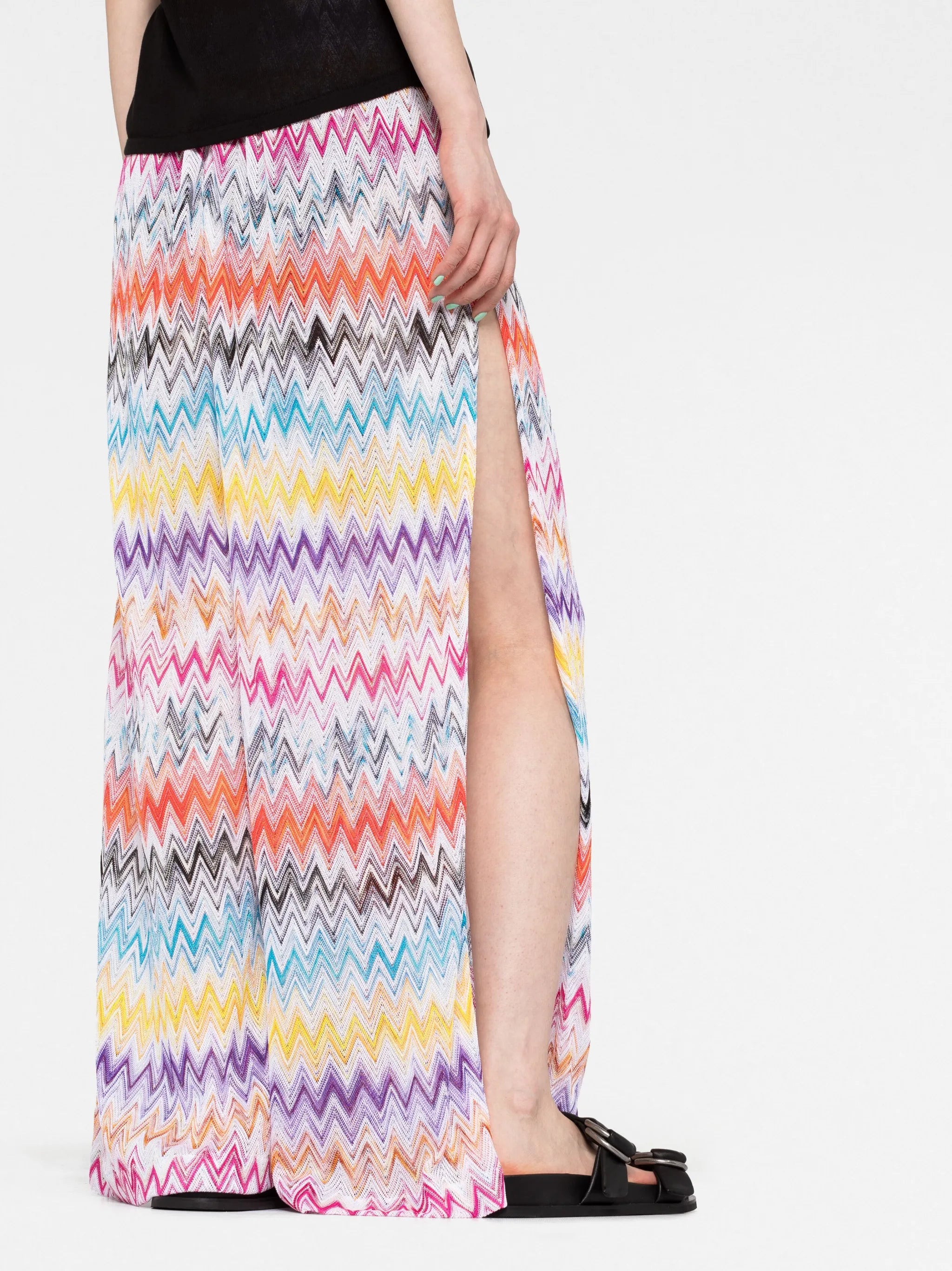 chevron-knit wide-leg trousers