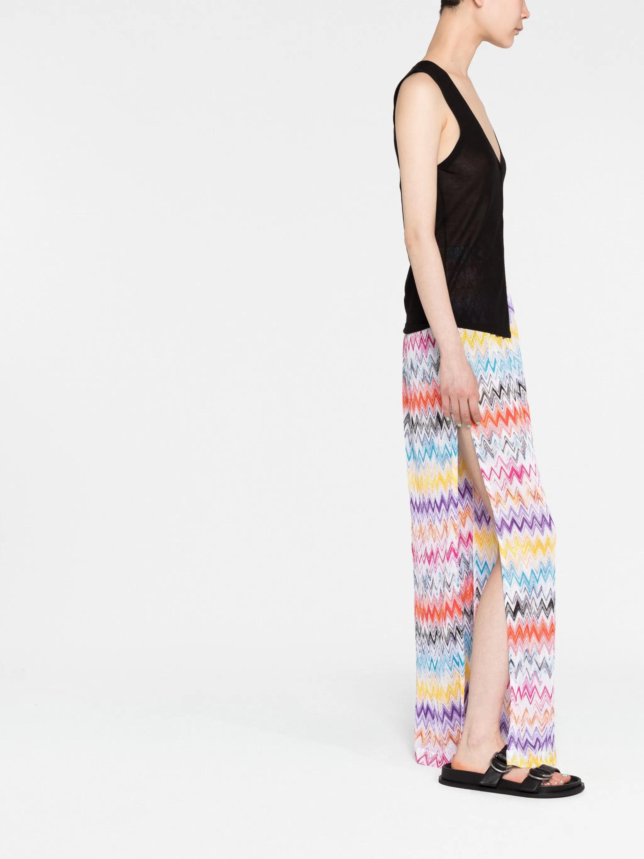 chevron-knit wide-leg trousers