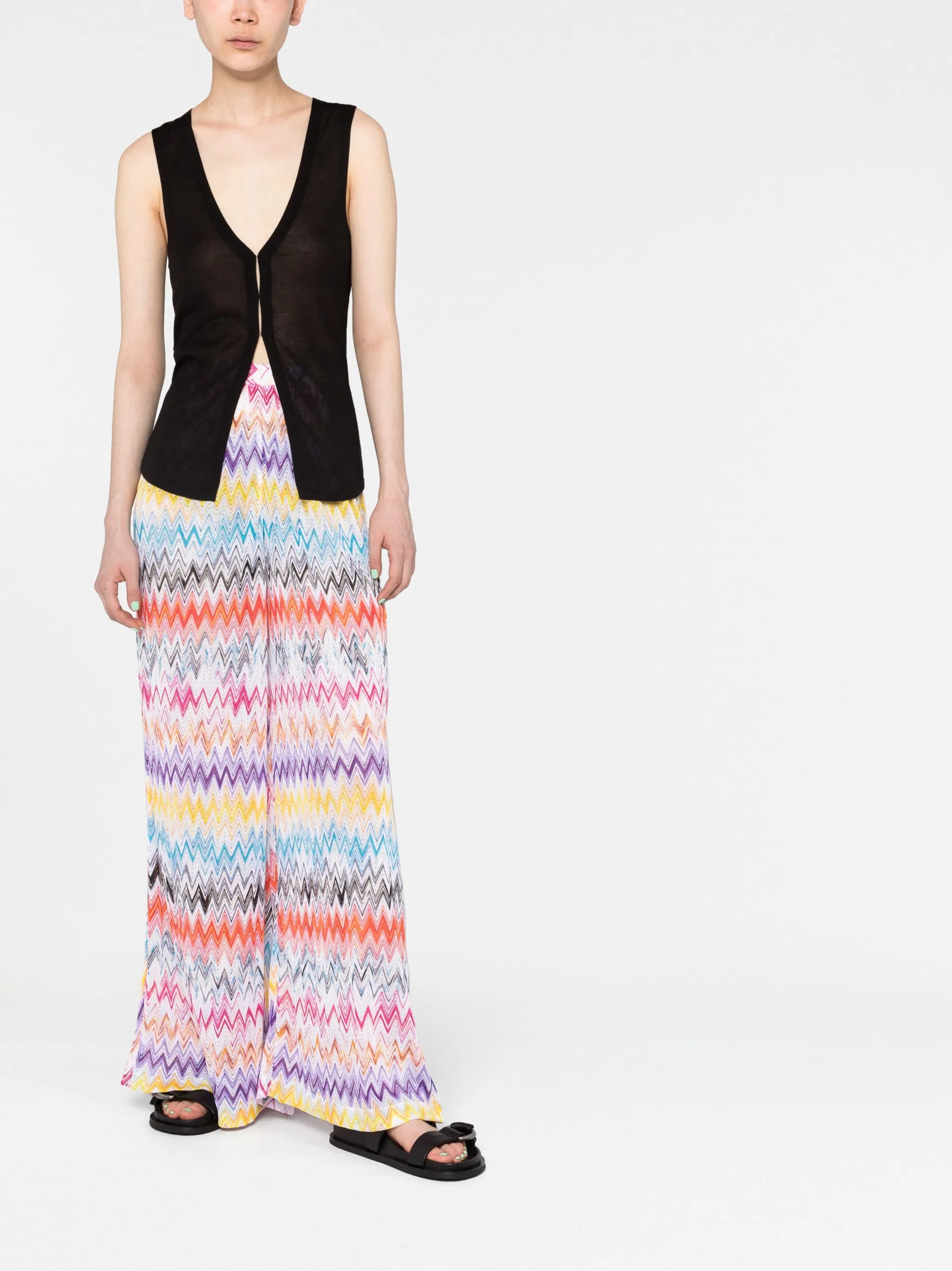 chevron-knit wide-leg trousers