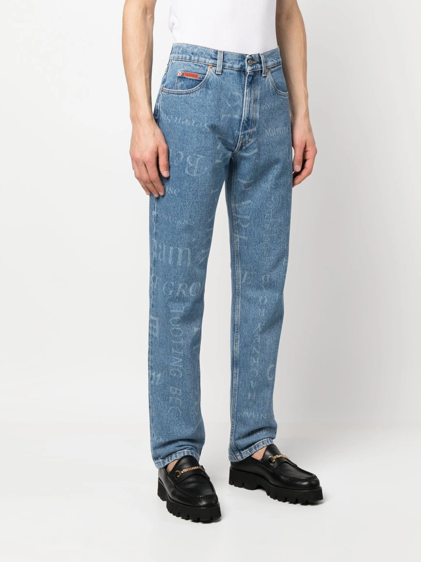 printed straight leg jeans