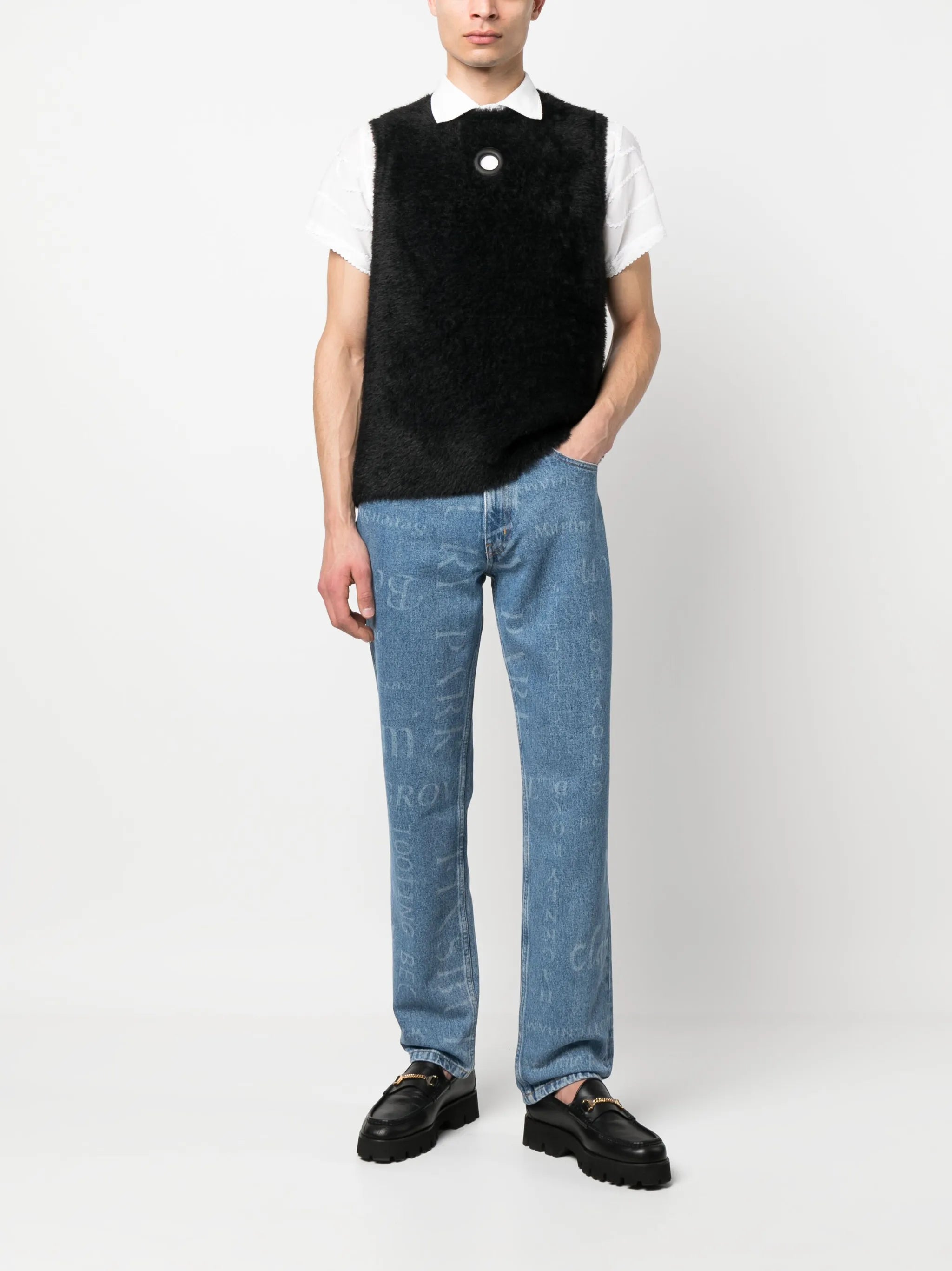 printed straight leg jeans