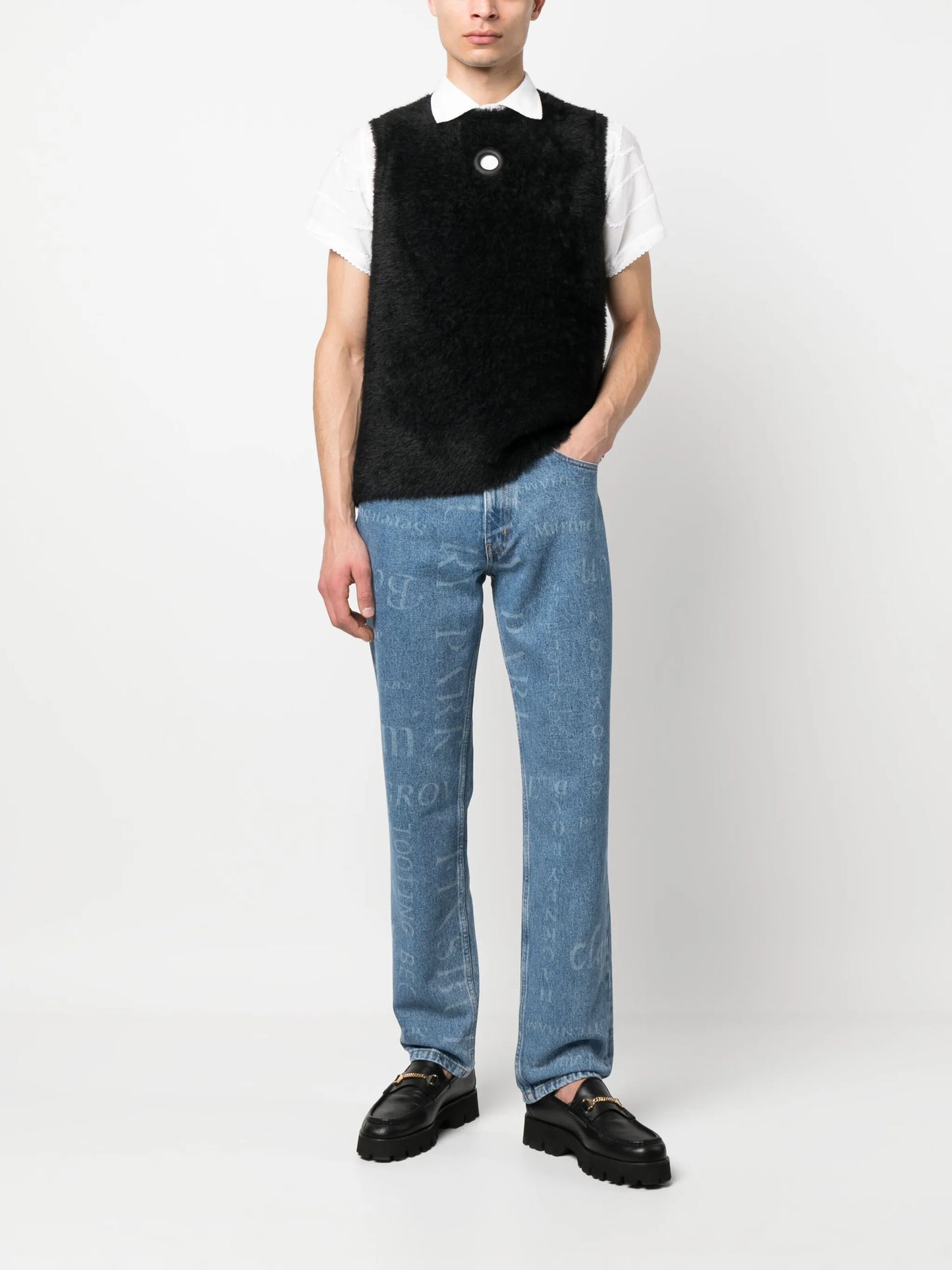 printed straight leg jeans