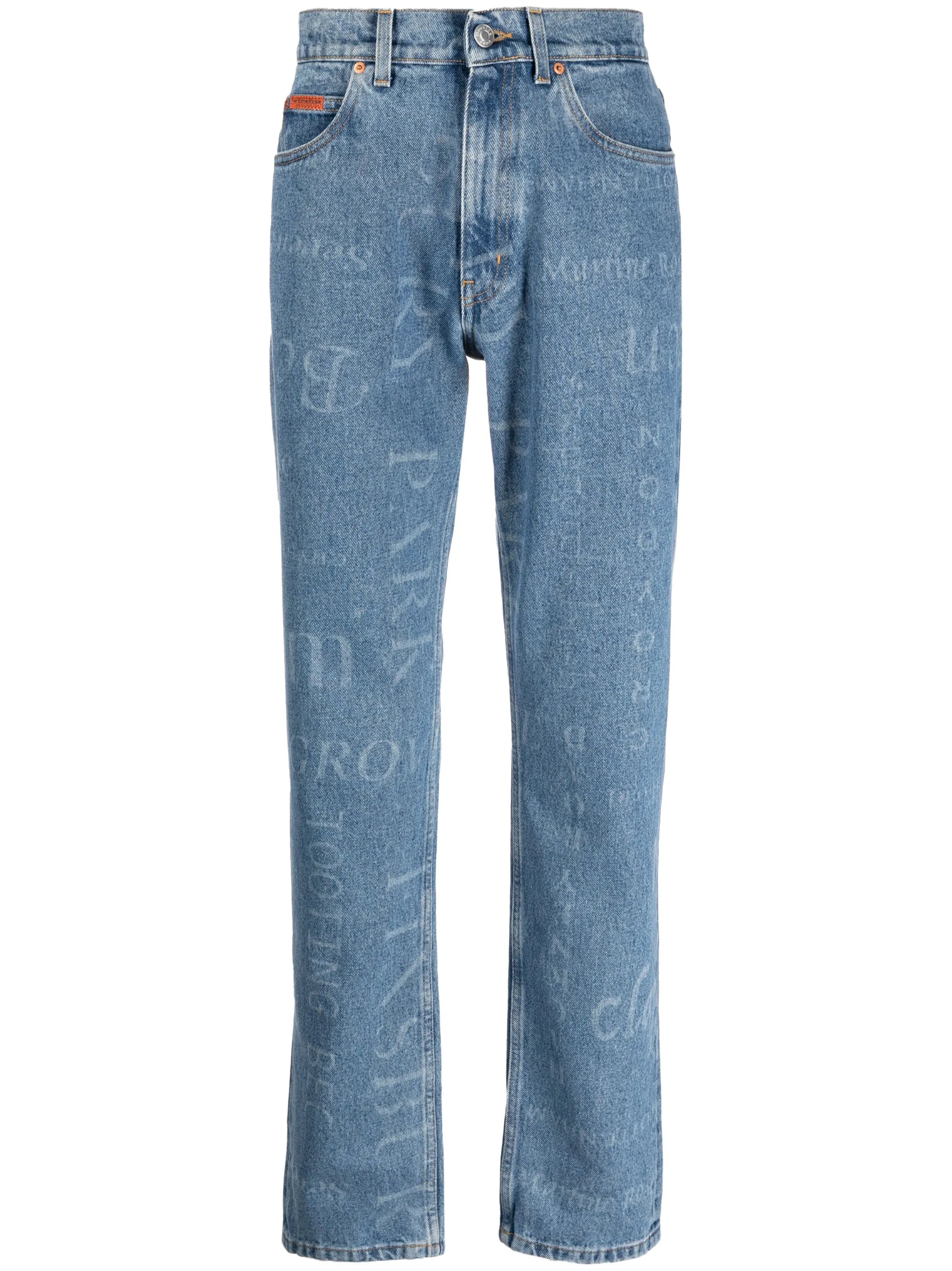 printed straight leg jeans