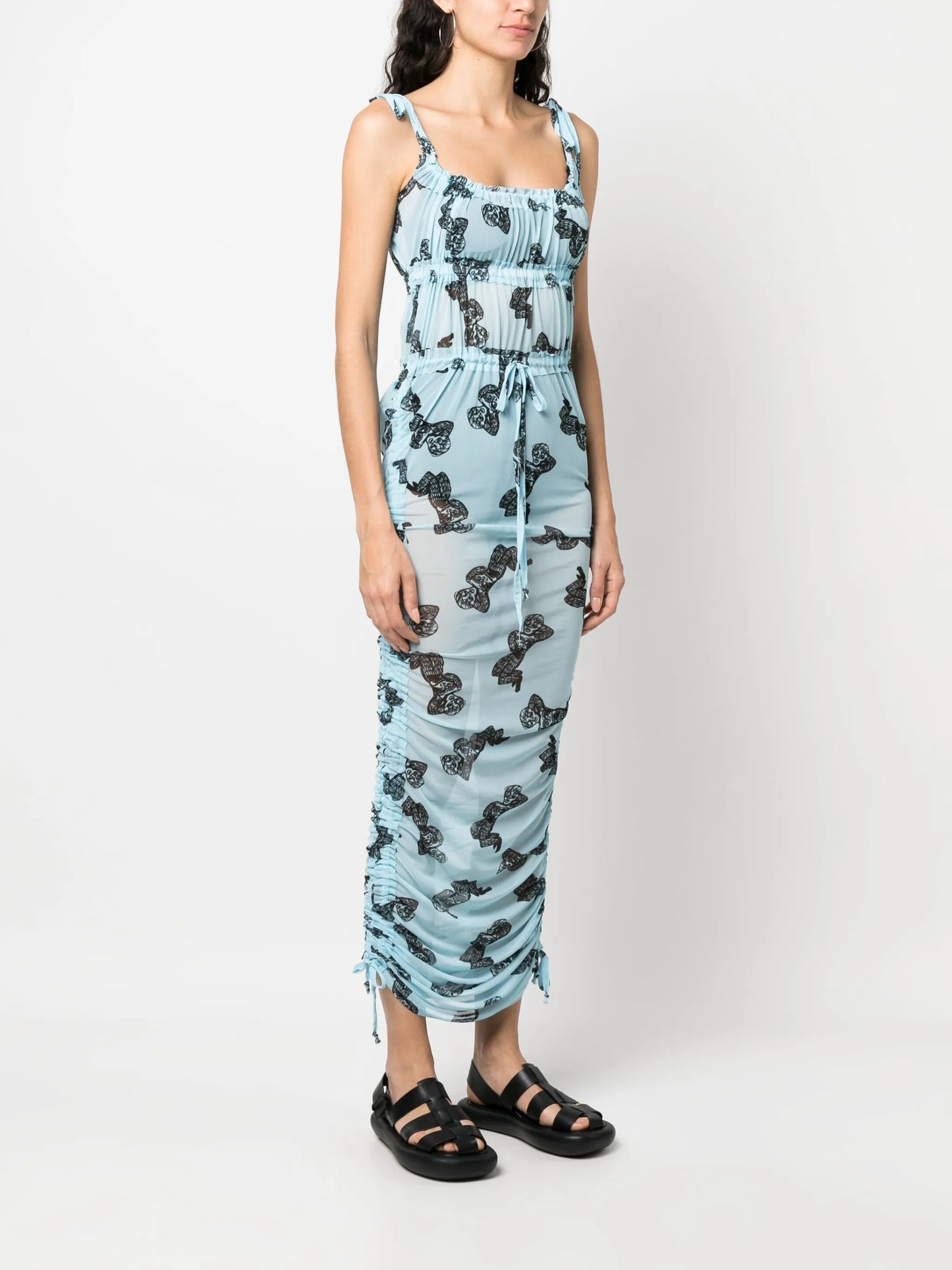 graphic-print mesh dress