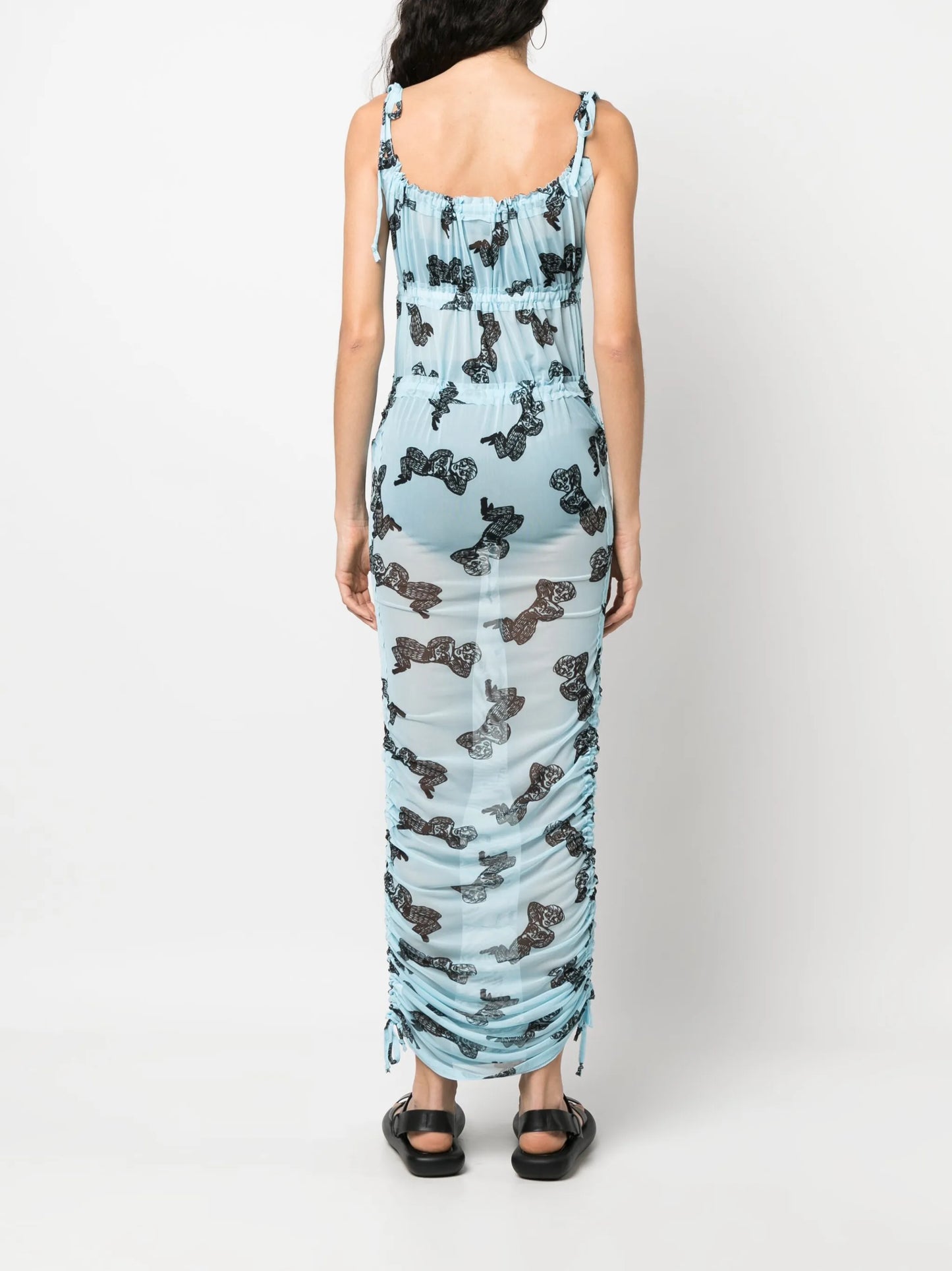 graphic-print mesh dress