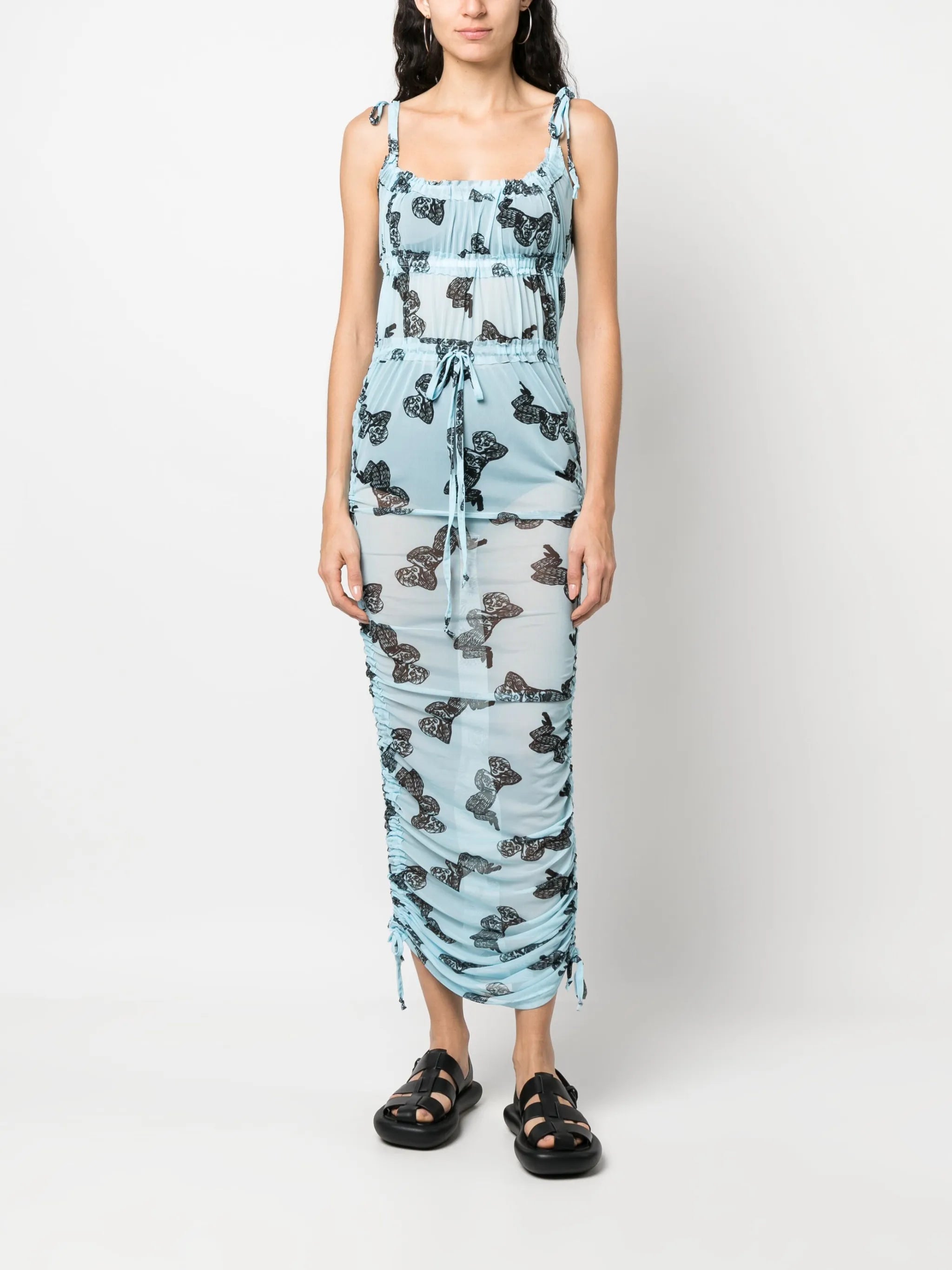 graphic-print mesh dress