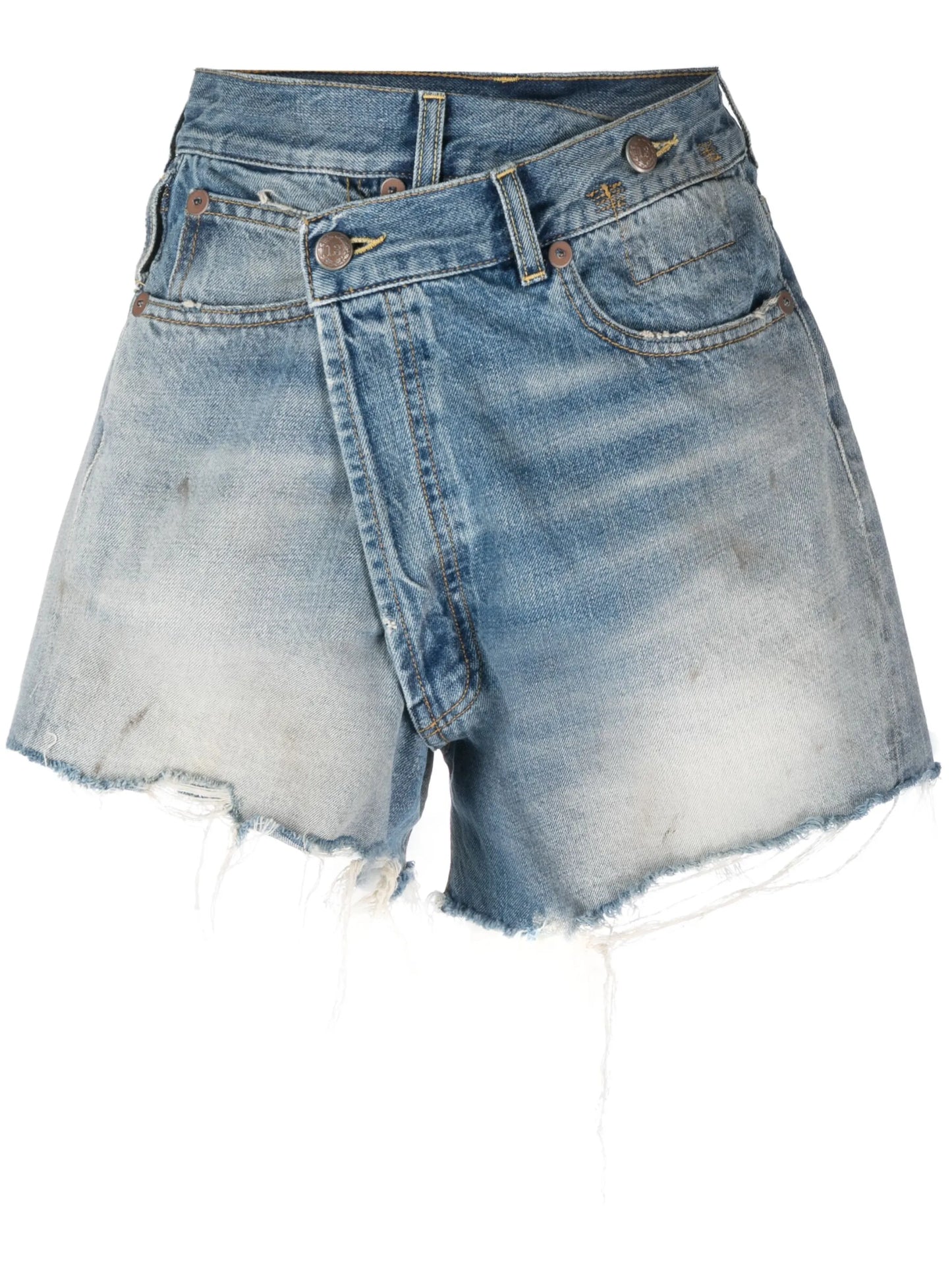 crossover distressed denim shorts