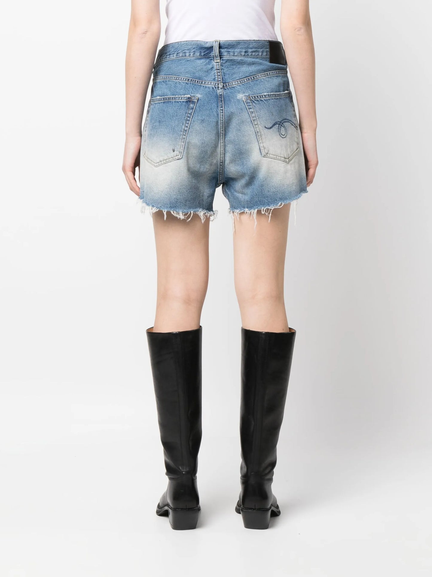 crossover distressed denim shorts