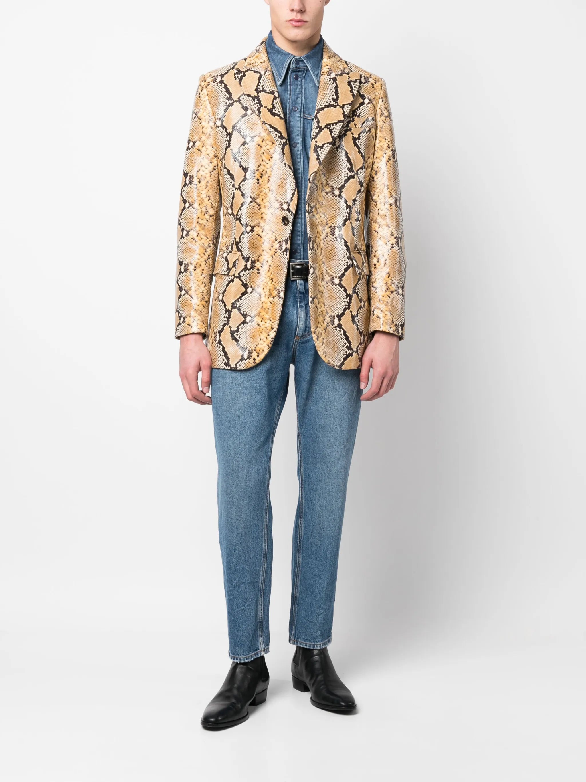 snake-print buttoned blazer