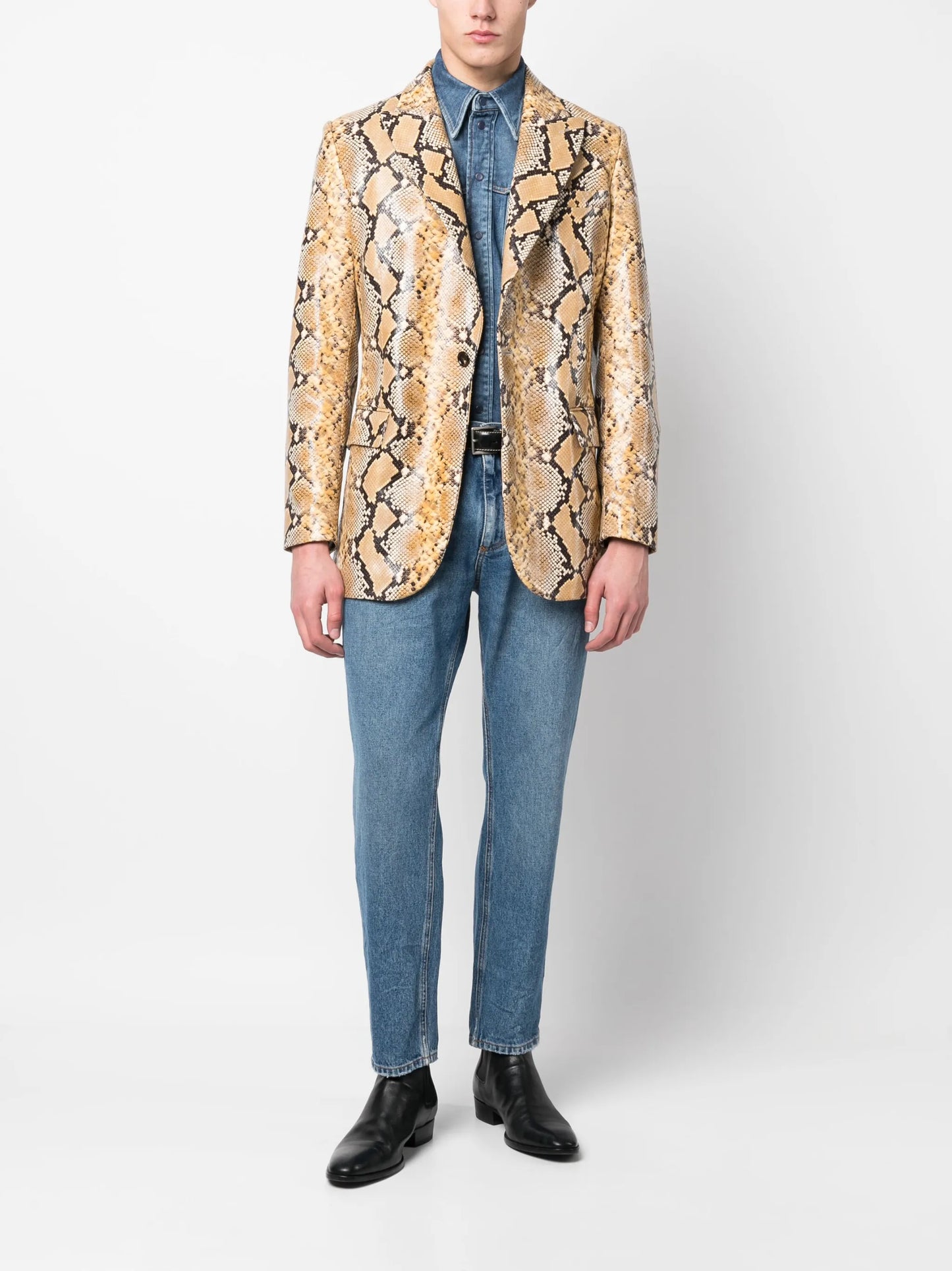 snake-print buttoned blazer
