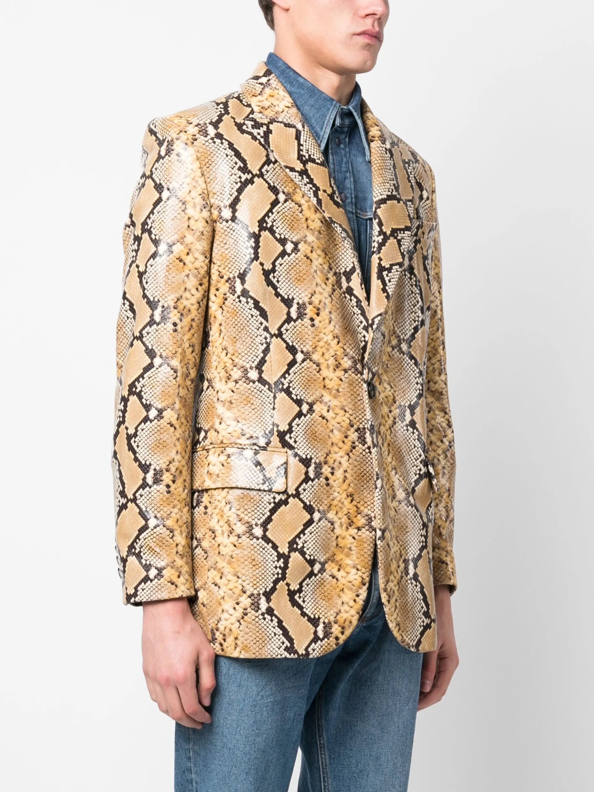 snake-print buttoned blazer