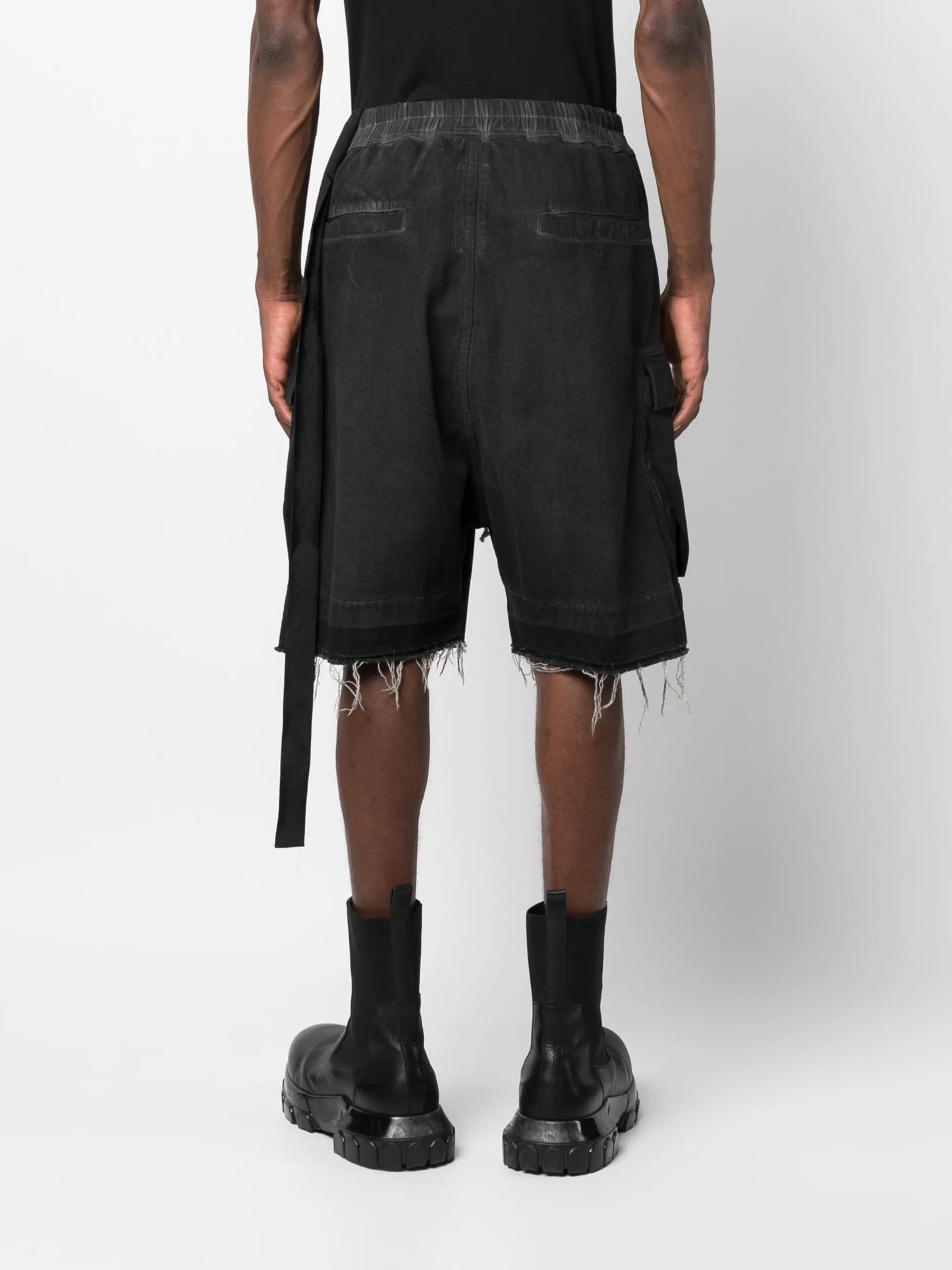raw-cut denim cargo shorts
