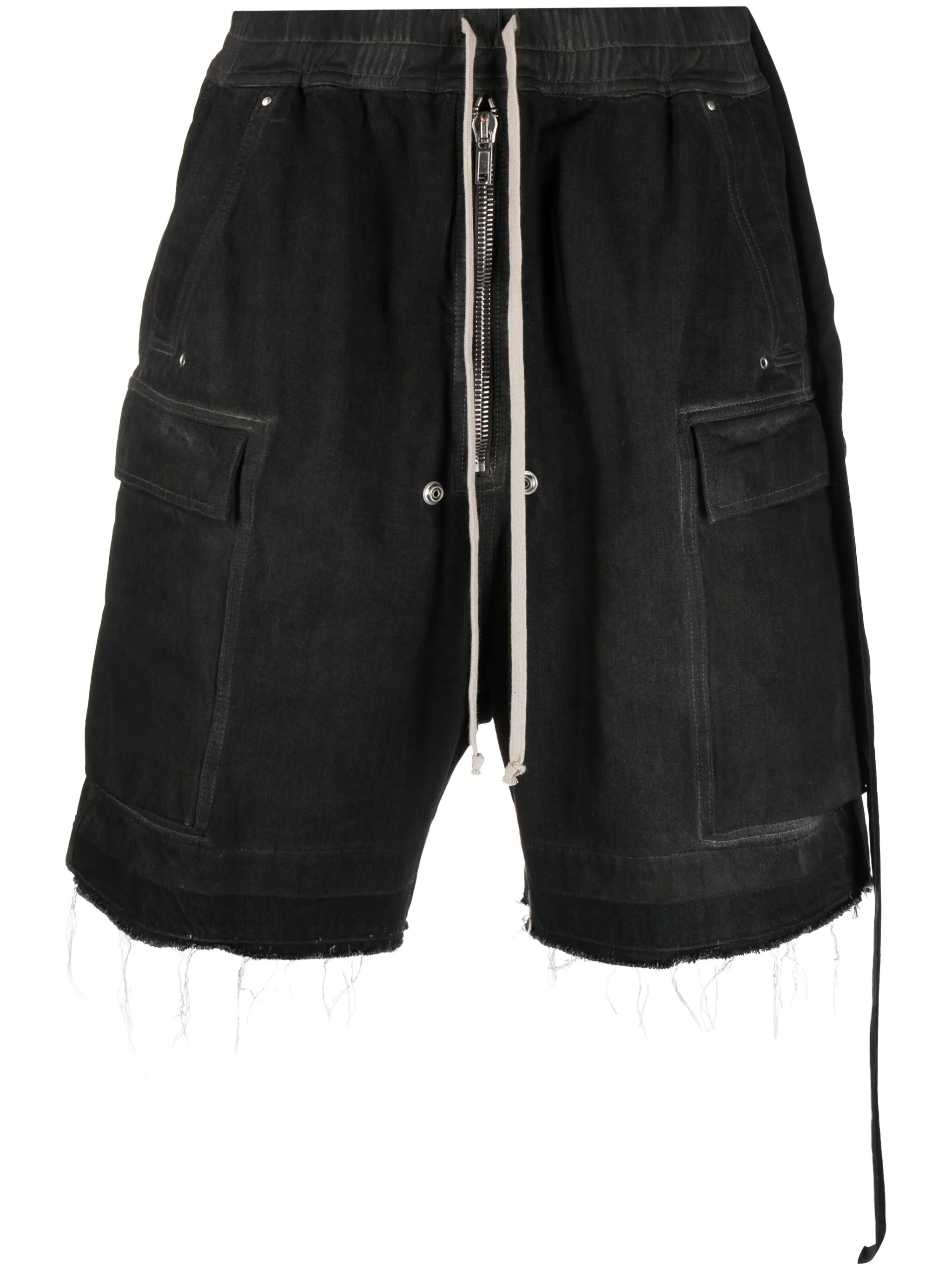 raw-cut denim cargo shorts