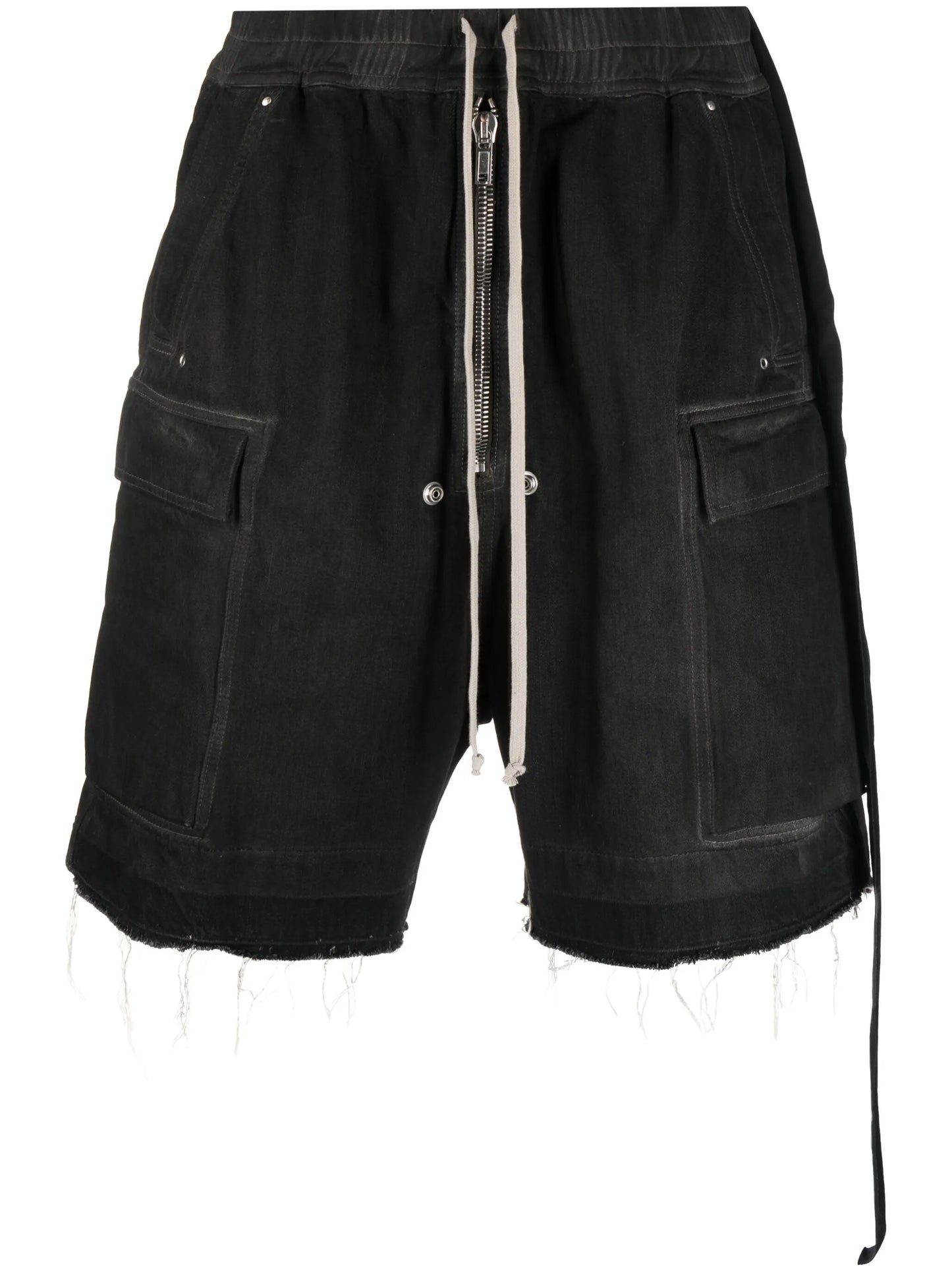 raw-cut denim cargo shorts