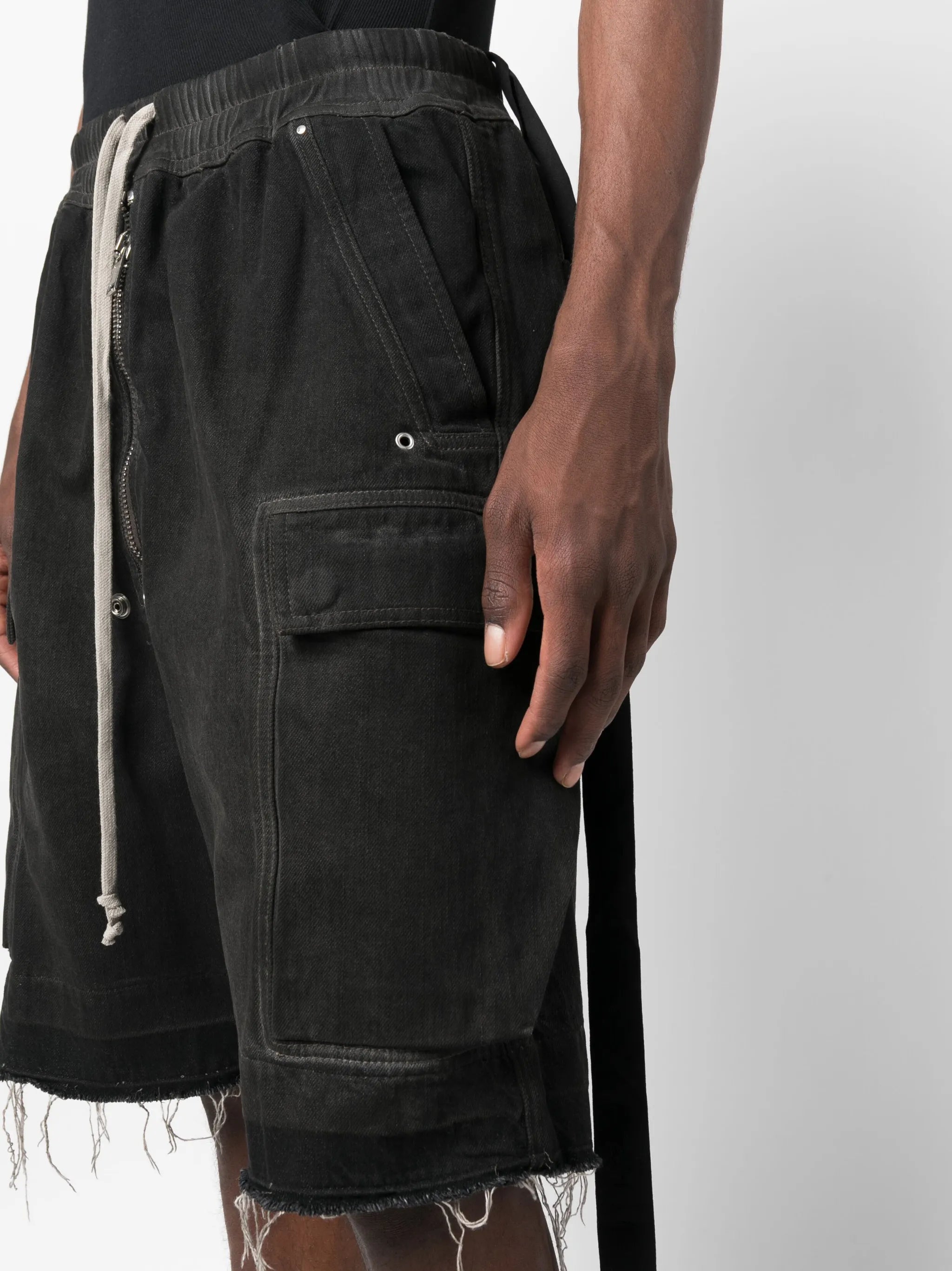 raw-cut denim cargo shorts