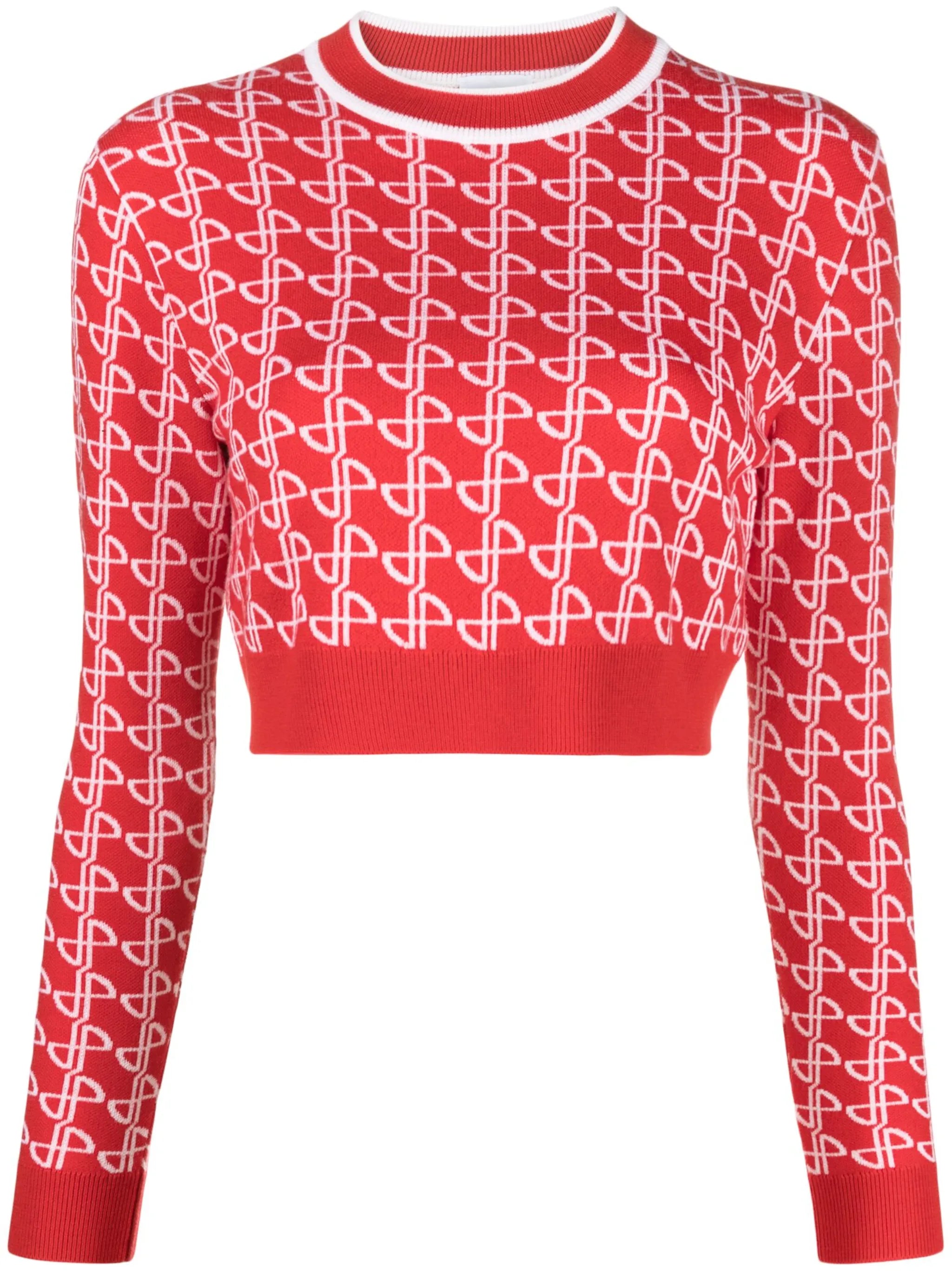 logo-jacquard merino wool jumper