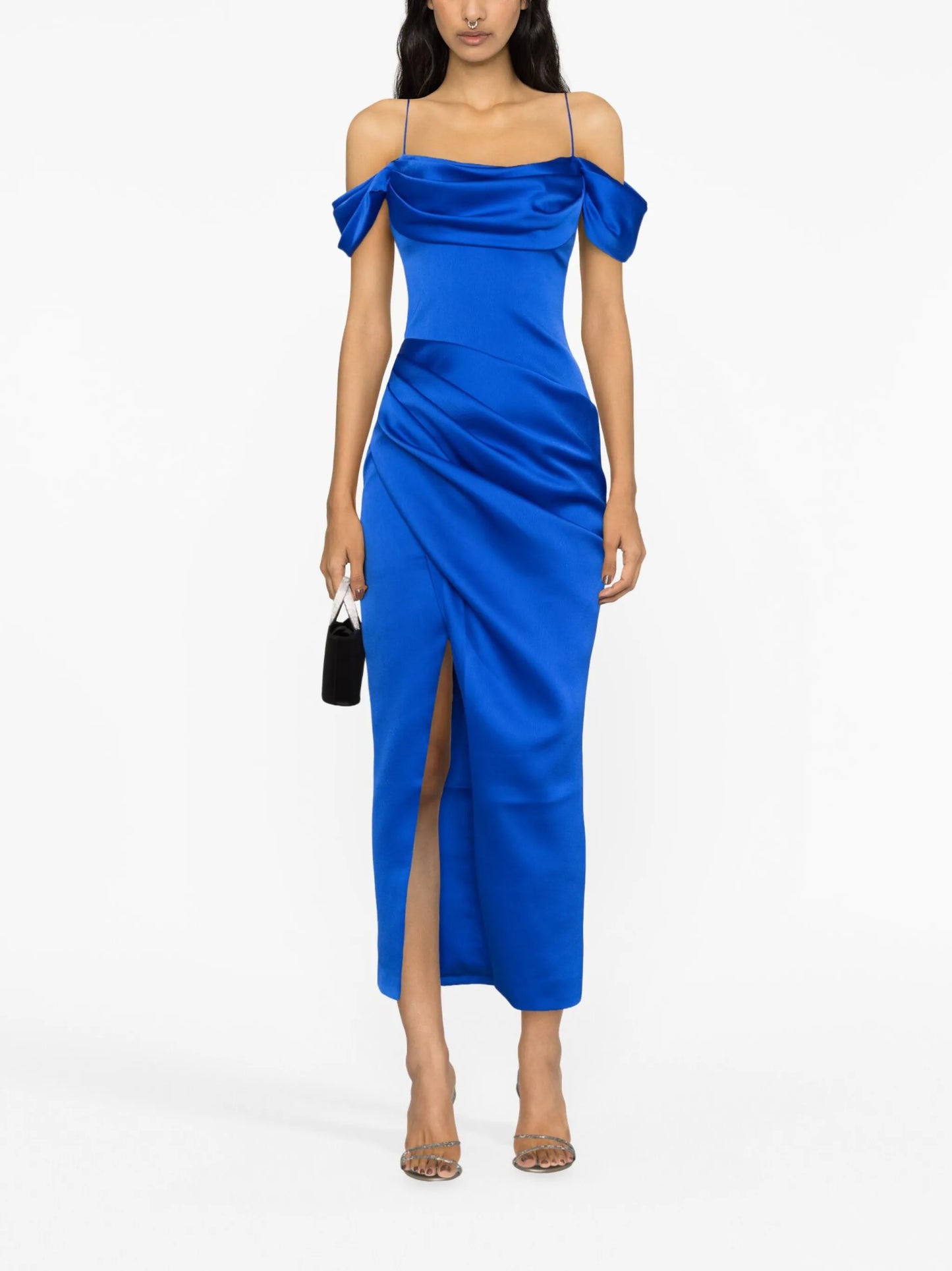 draped satin midi dress
