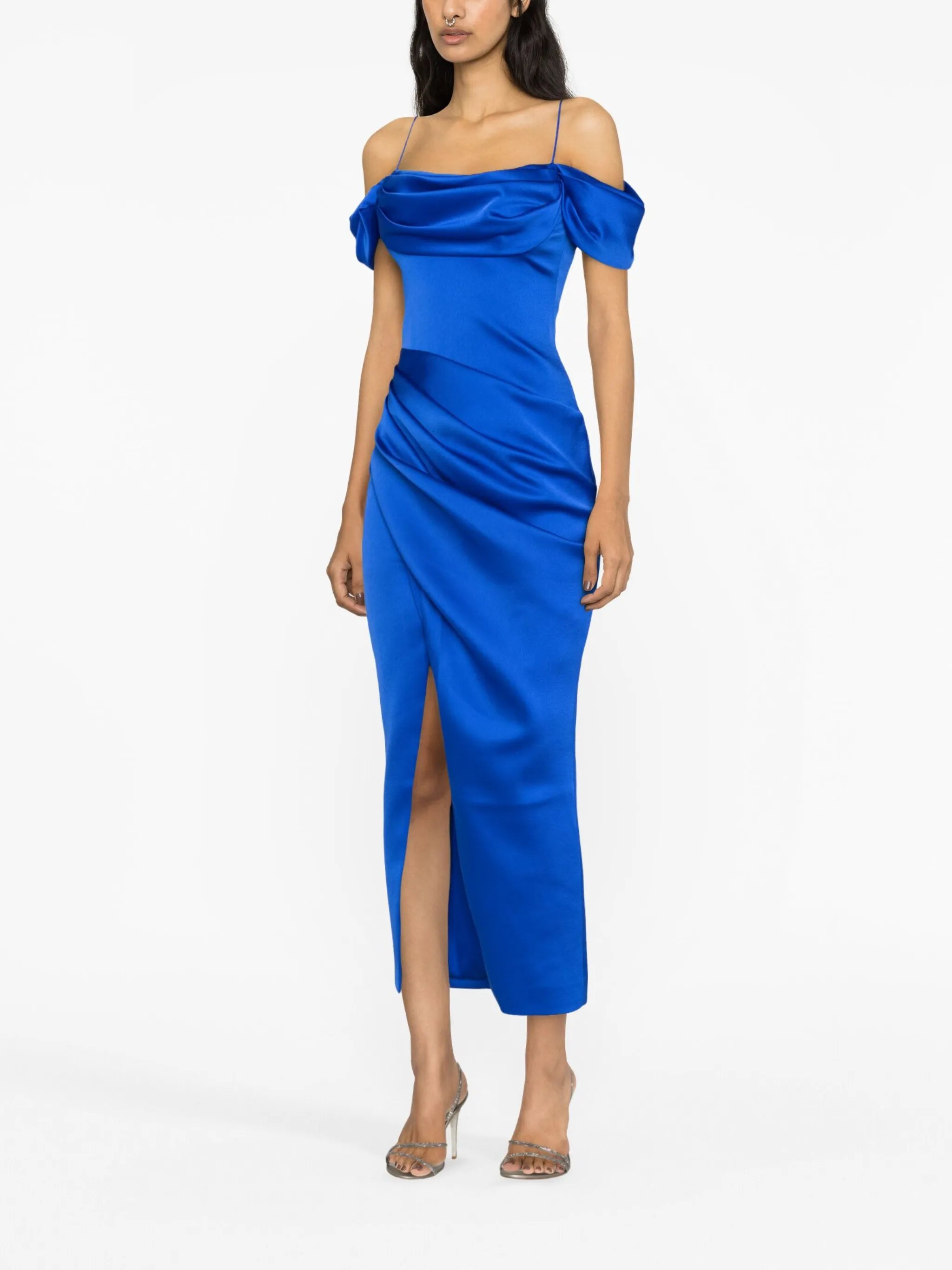 draped satin midi dress
