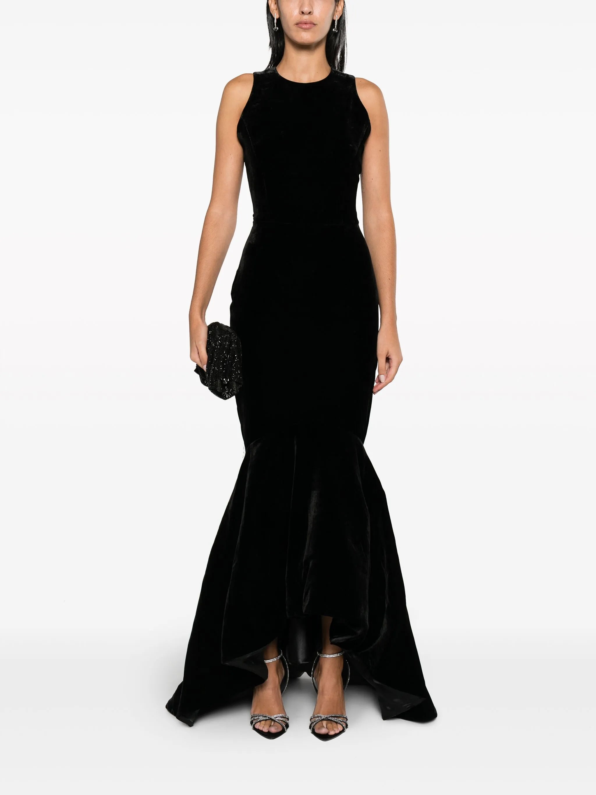 ruffle-hem velvet dress