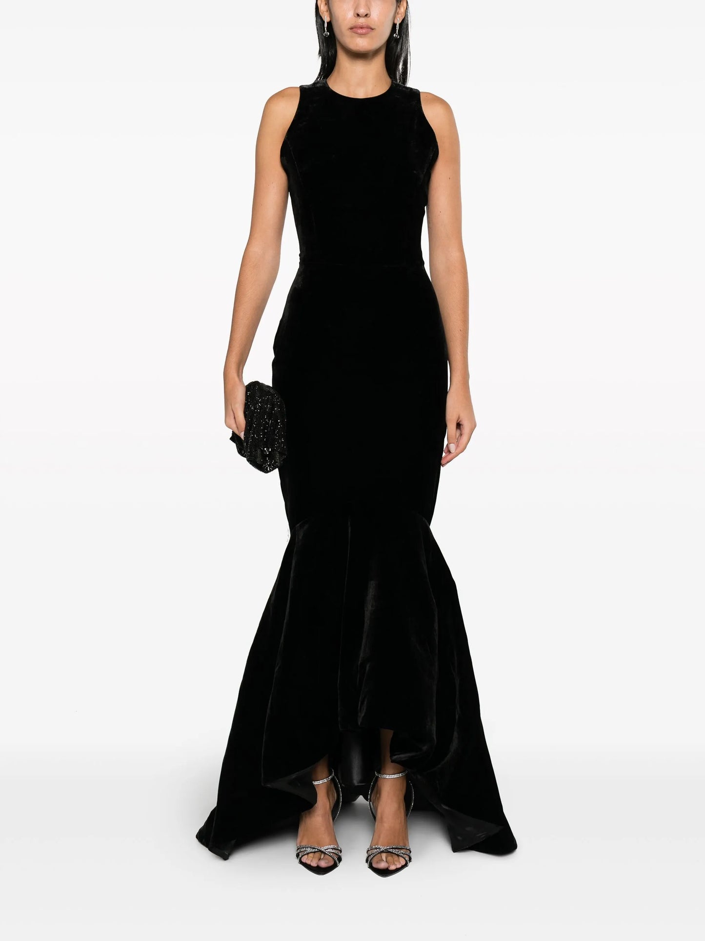 ruffle-hem velvet dress
