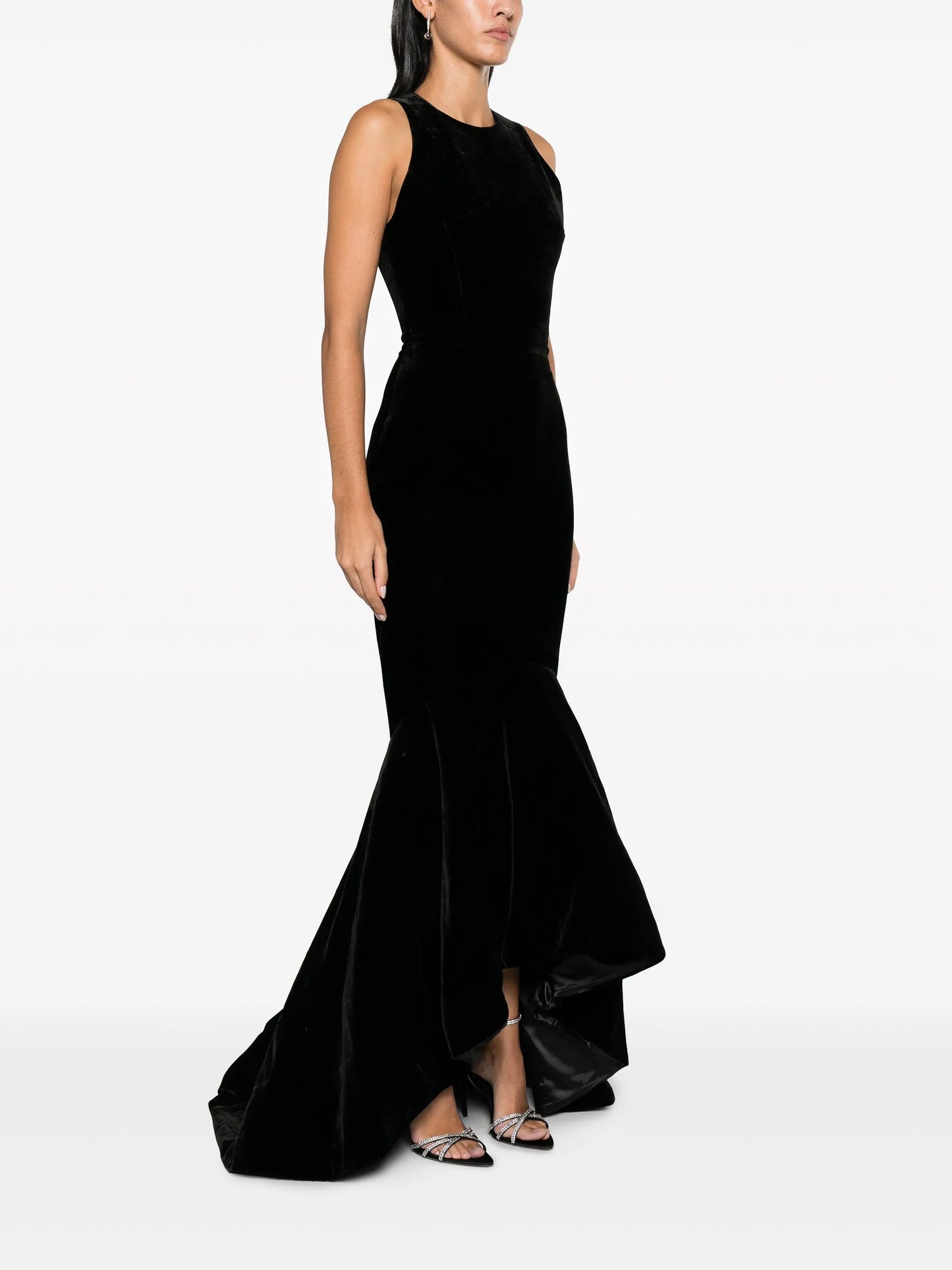 ruffle-hem velvet dress