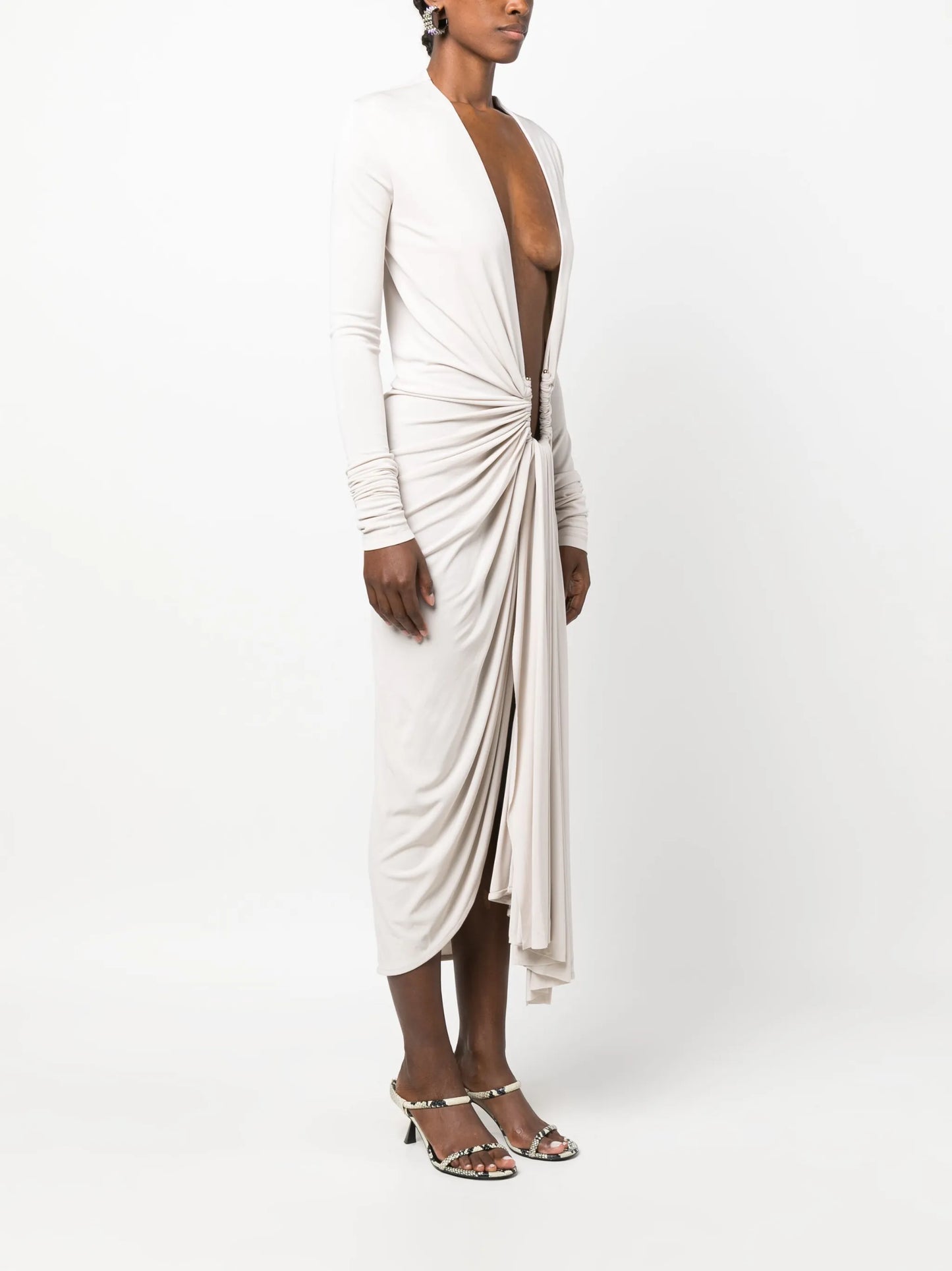 Arced Palm draped midi dress
