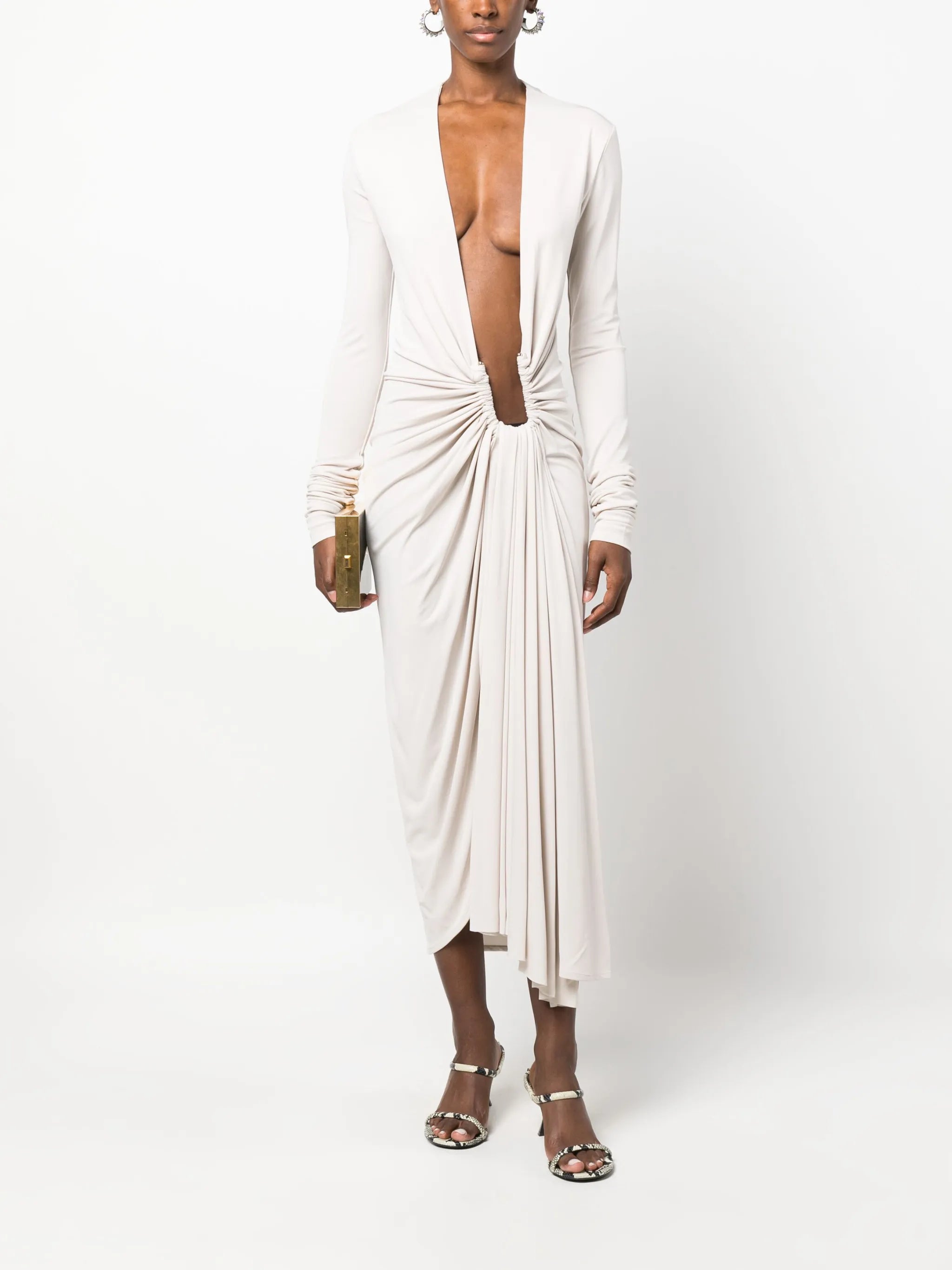 Arced Palm draped midi dress