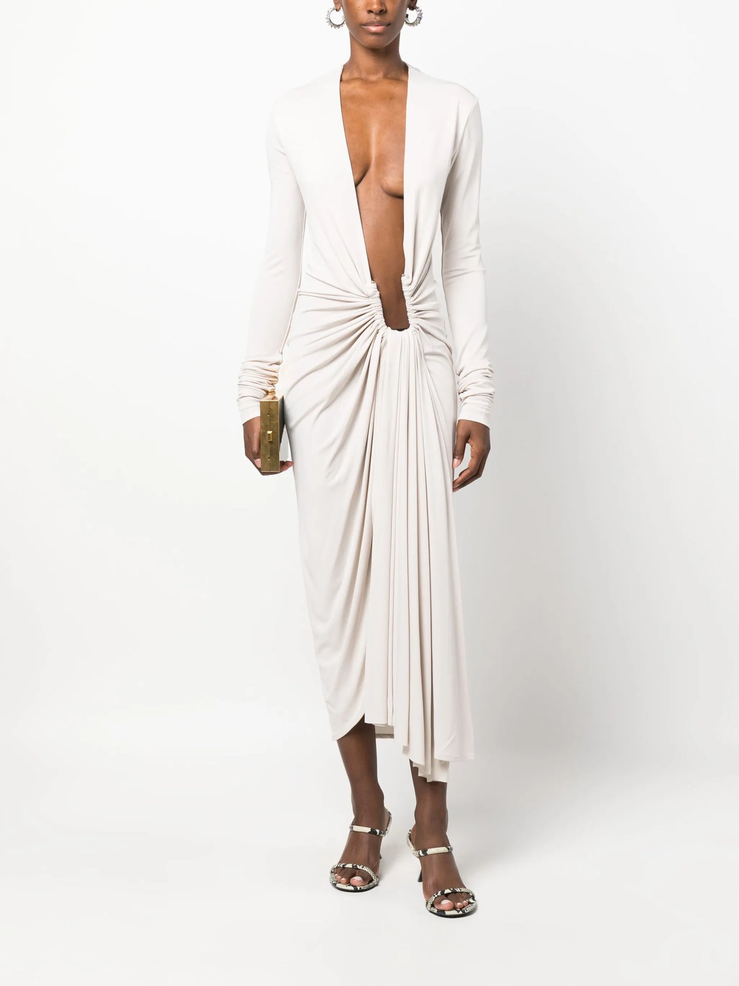 Arced Palm draped midi dress