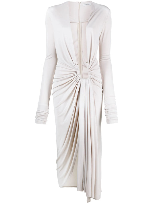 Arced Palm draped midi dress