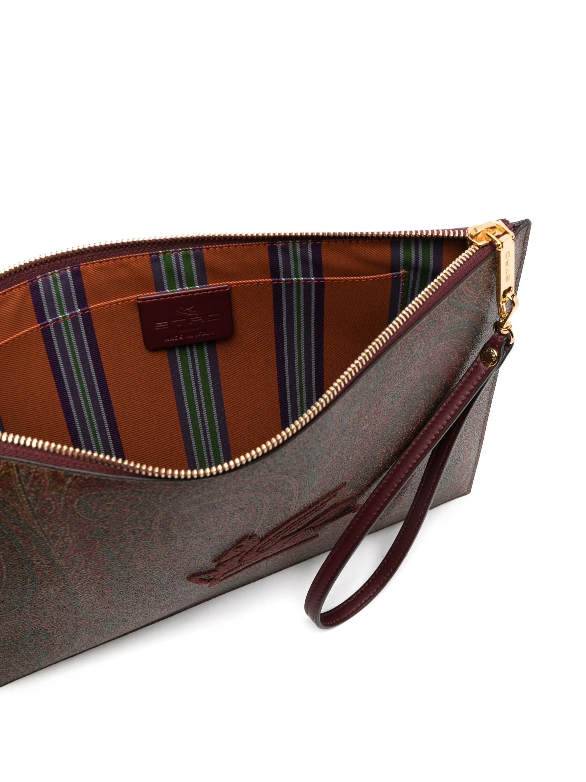 embroidered-logo paisley-print pouch