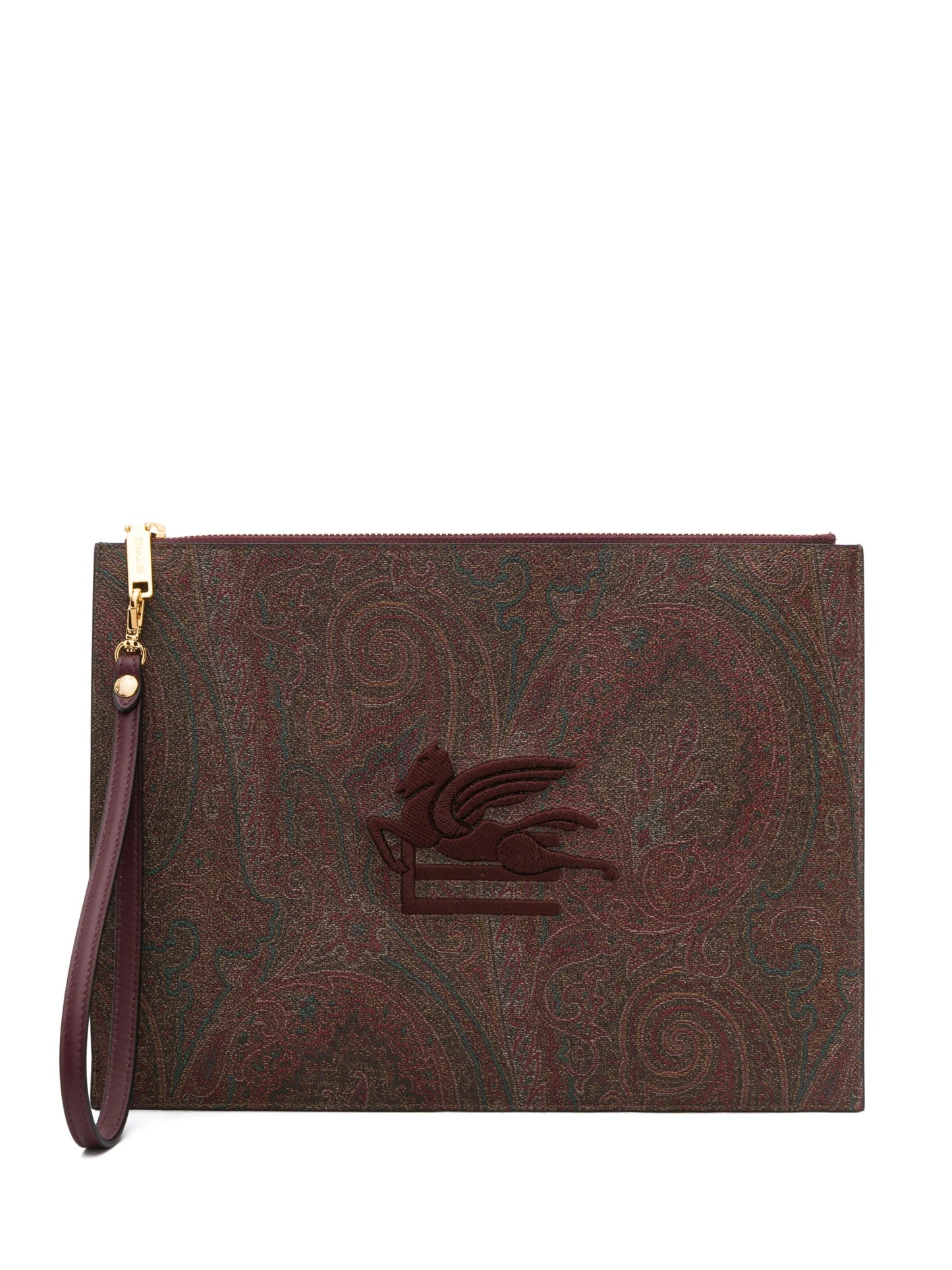 embroidered-logo paisley-print pouch