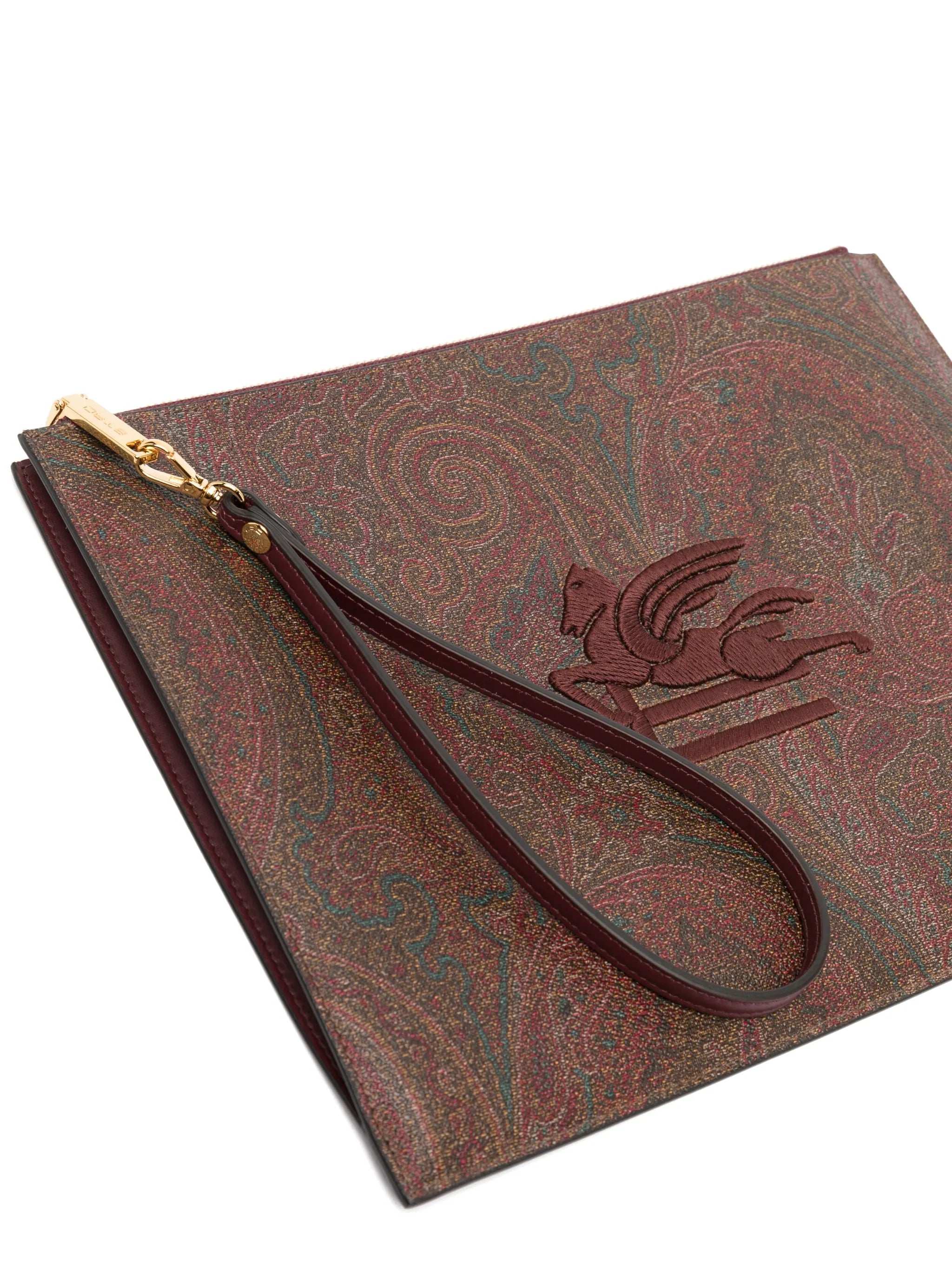 embroidered-logo paisley-print pouch