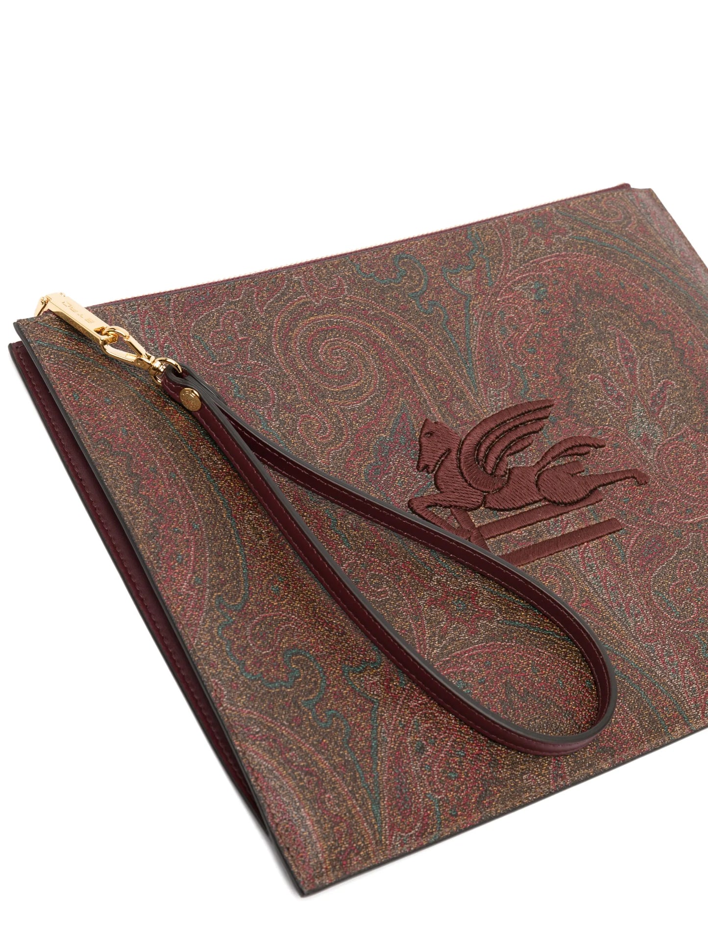 embroidered-logo paisley-print pouch