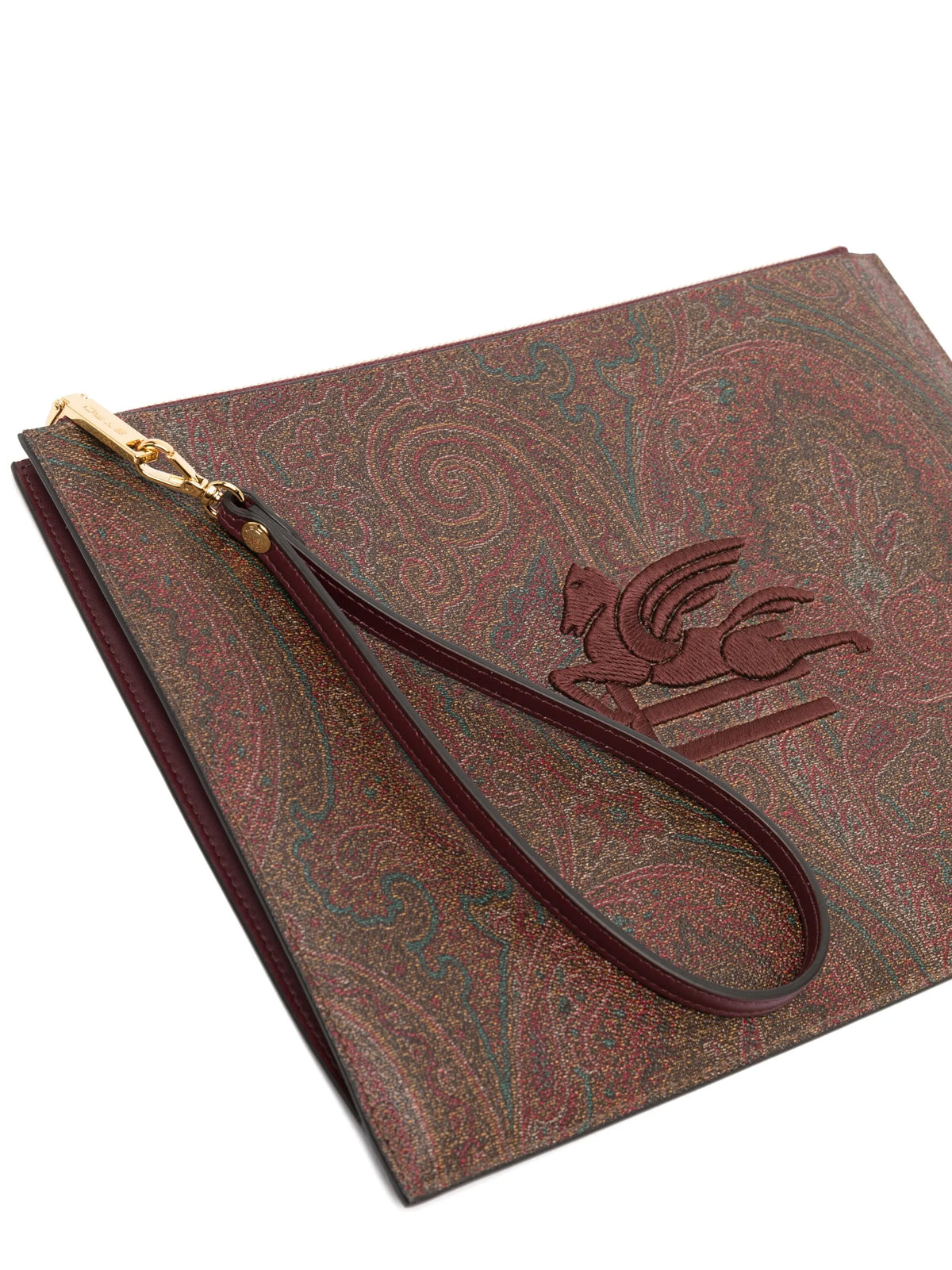 embroidered-logo paisley-print pouch