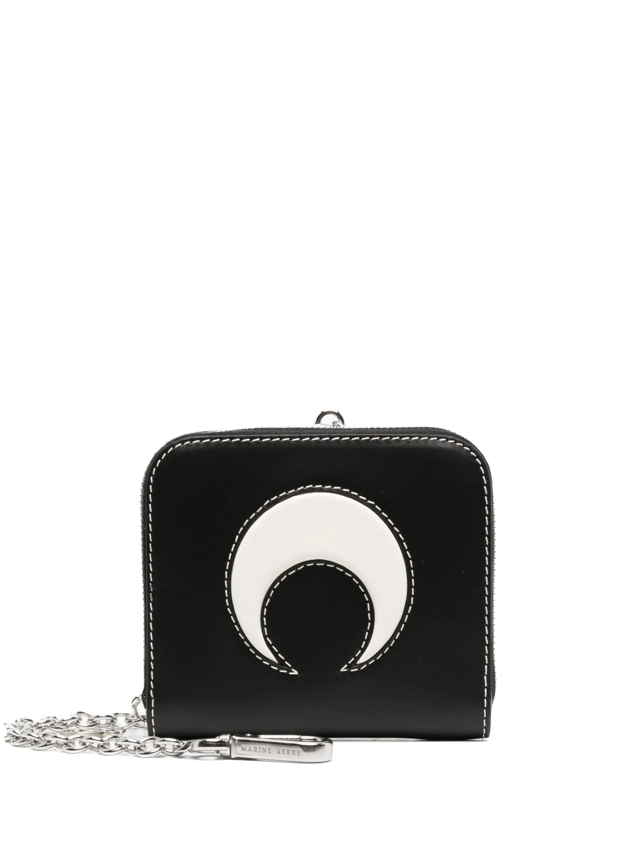 Moon-patch leather chain wallet