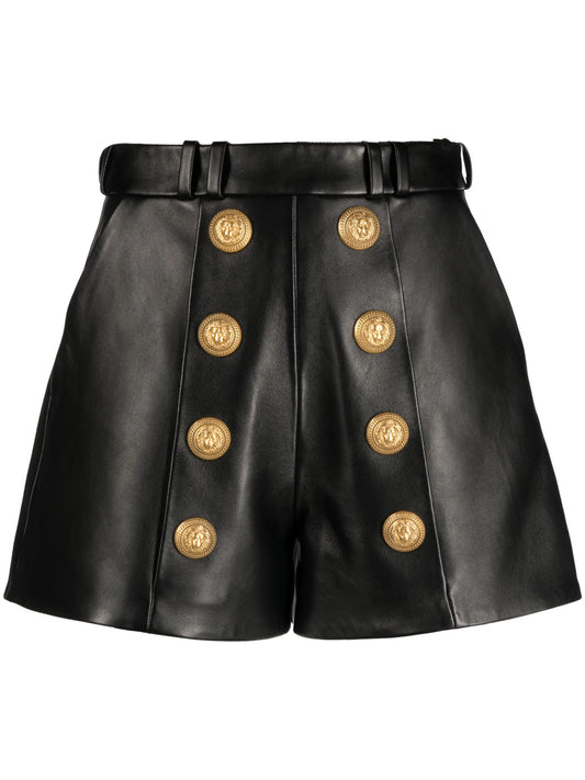 button-embellished leather shorts
