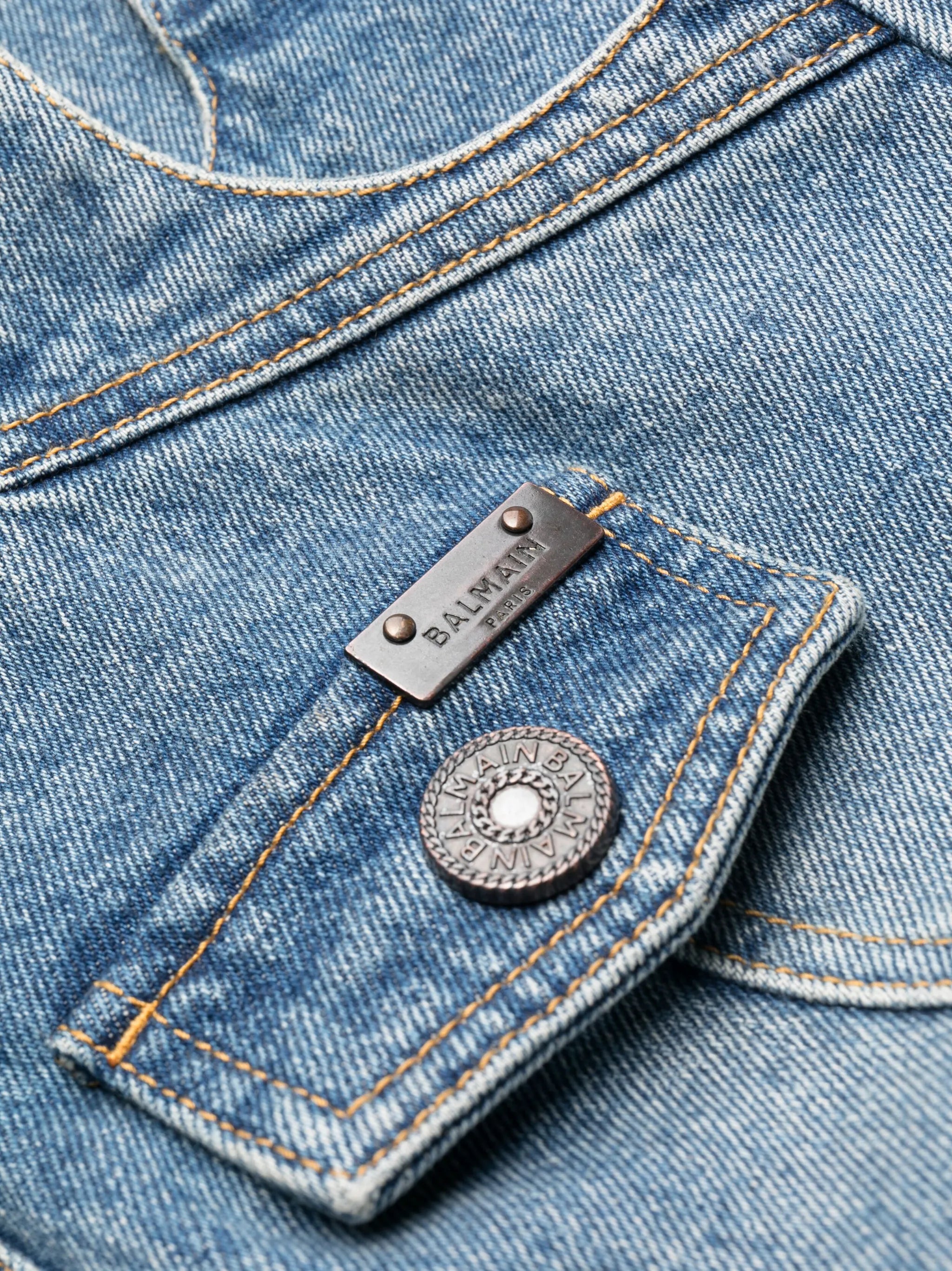 logo-embellished denim minidress