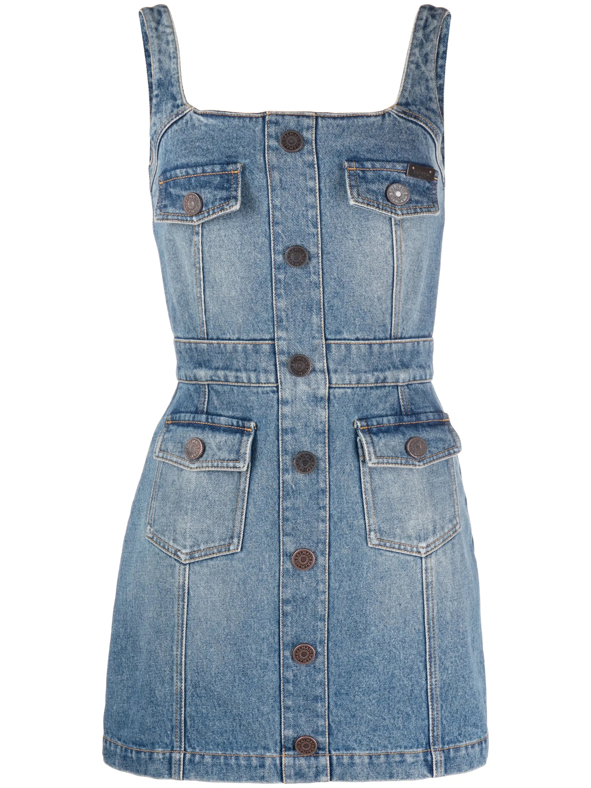 logo-embellished denim minidress