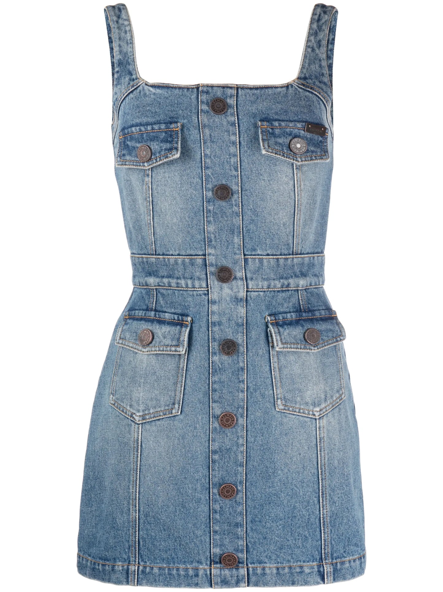 logo-embellished denim minidress